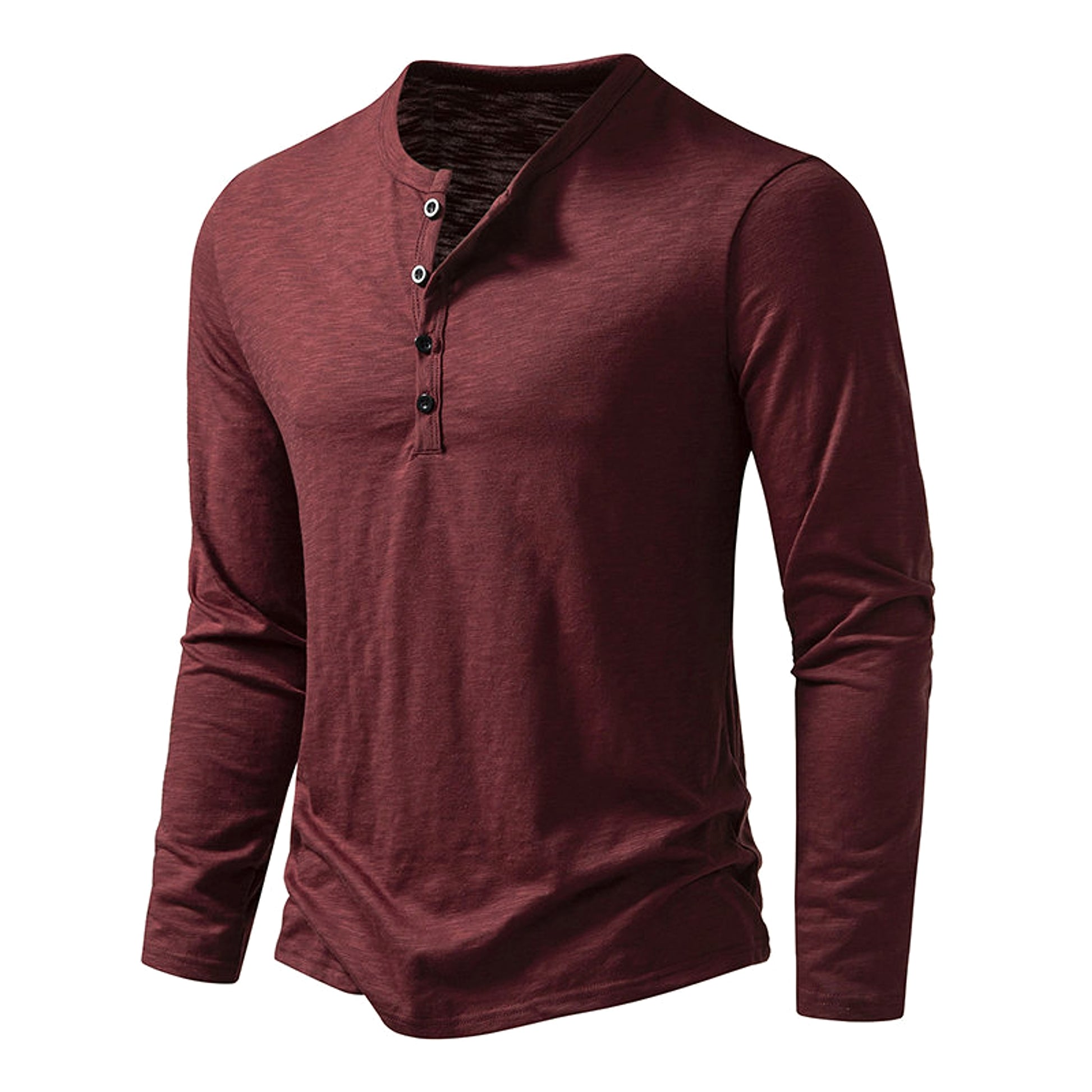 Mens Clothing Long Sleeve T-shirt Fashion Button Henry Collar Tops - enhanced image 7