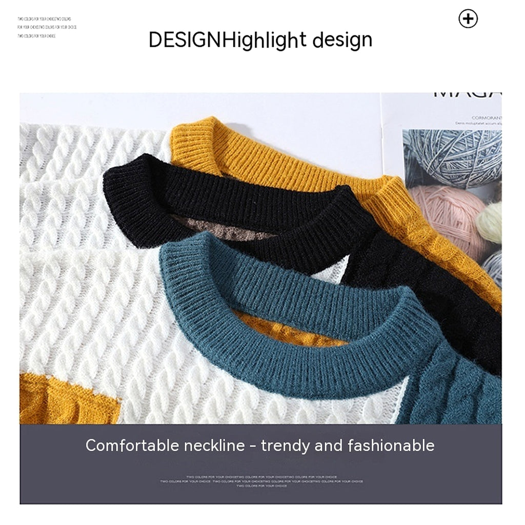 Men's Crew Neck Pullover Sweater Color Contrast Patchwork - enhanced image 7
