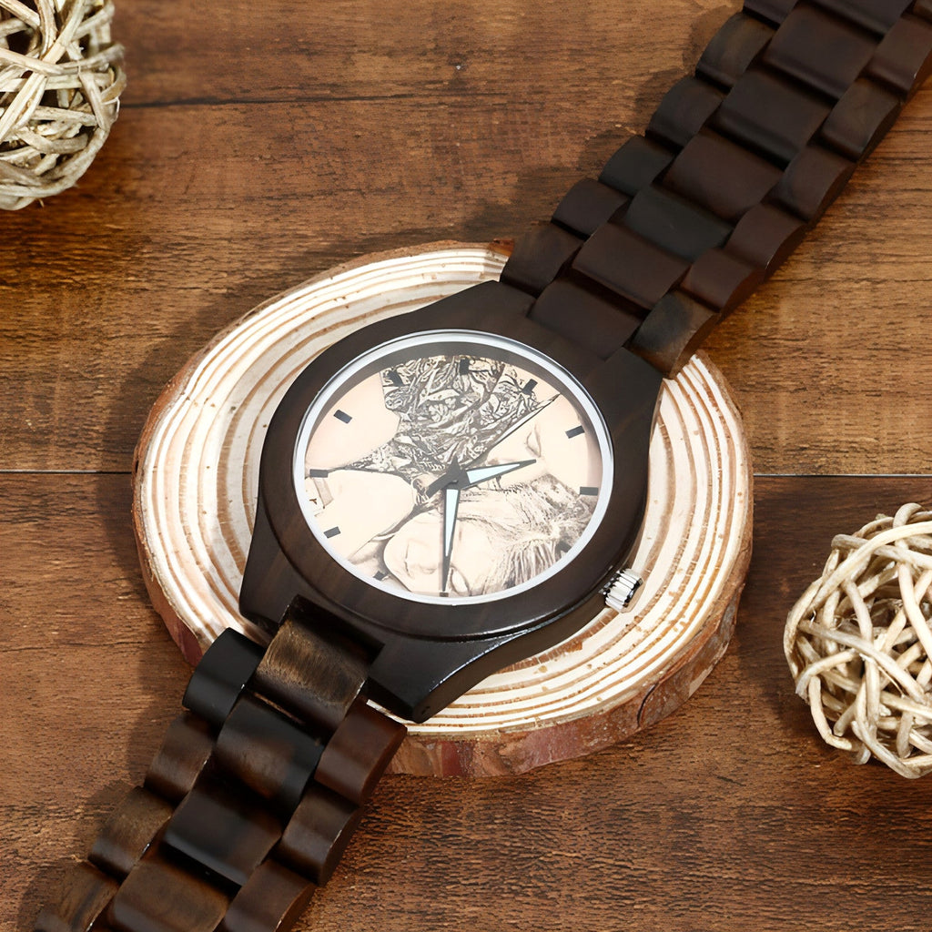 Men’s Engraved Wooden Photo Watch – 45mm with Wooden Strap - enhanced image 7