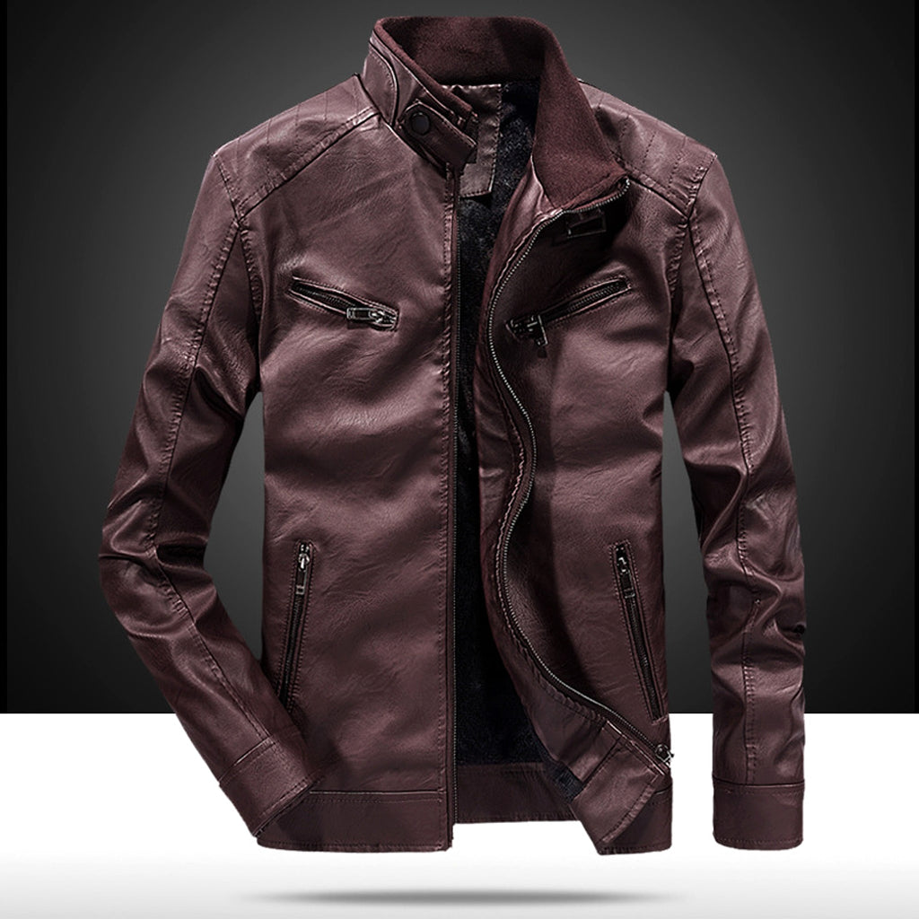 Men's Fashion Casual PU Leather Fleece Padded Coat - enhanced image 7