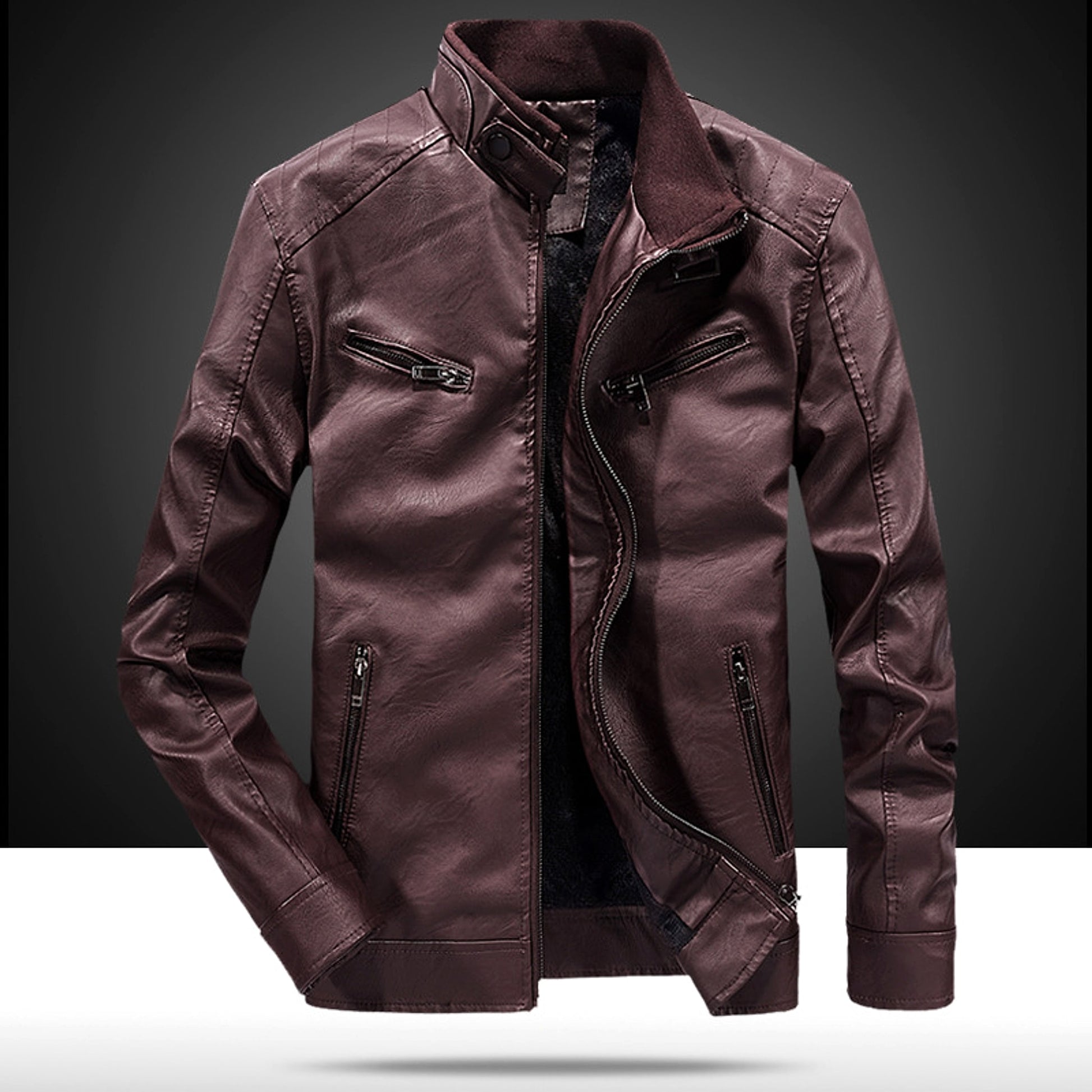 Men's Fashion Casual PU Leather Fleece Padded Coat - enhanced image 7