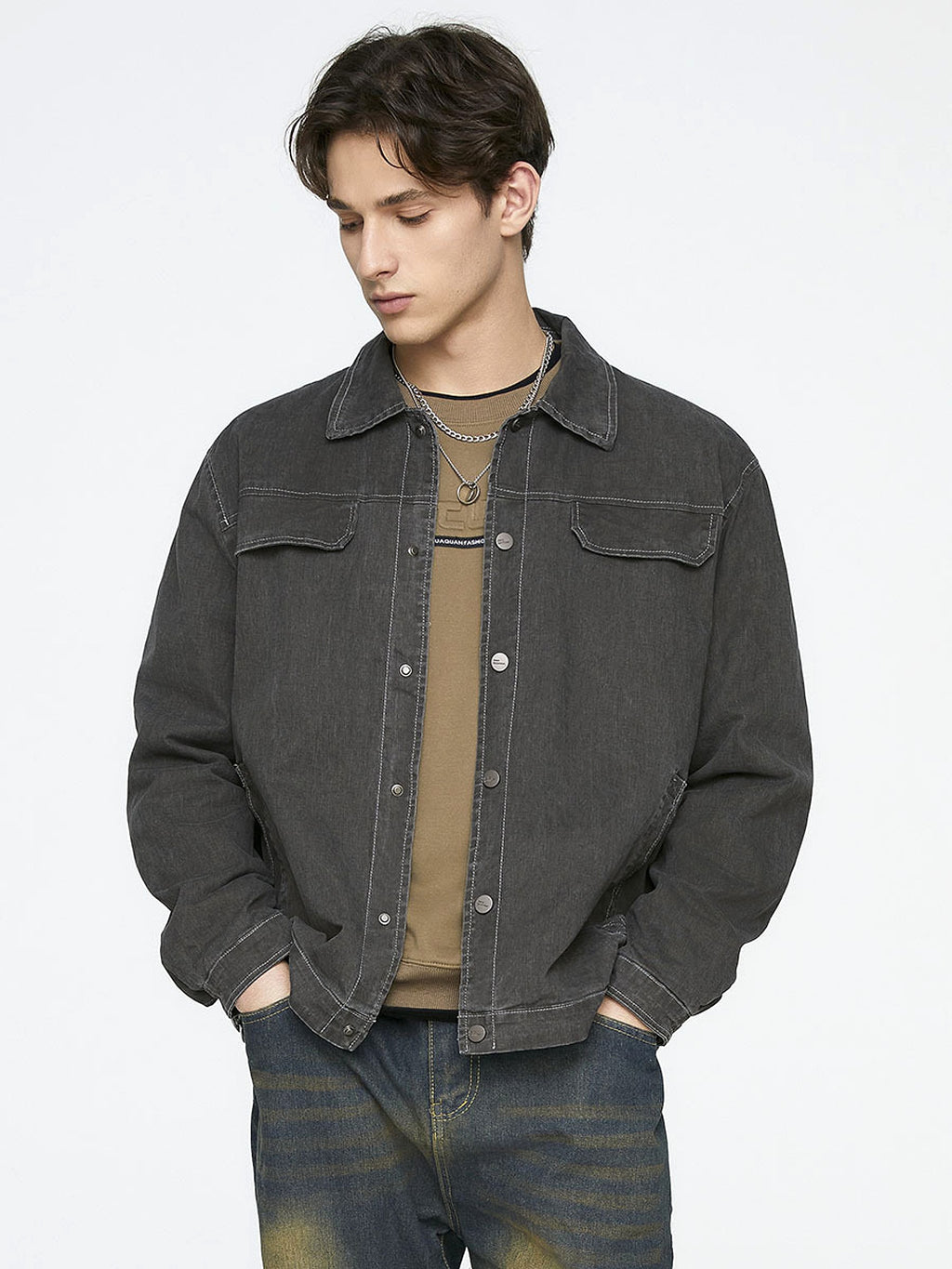 Men's Faux Denim Washed Cotton Coat - enhanced image 7