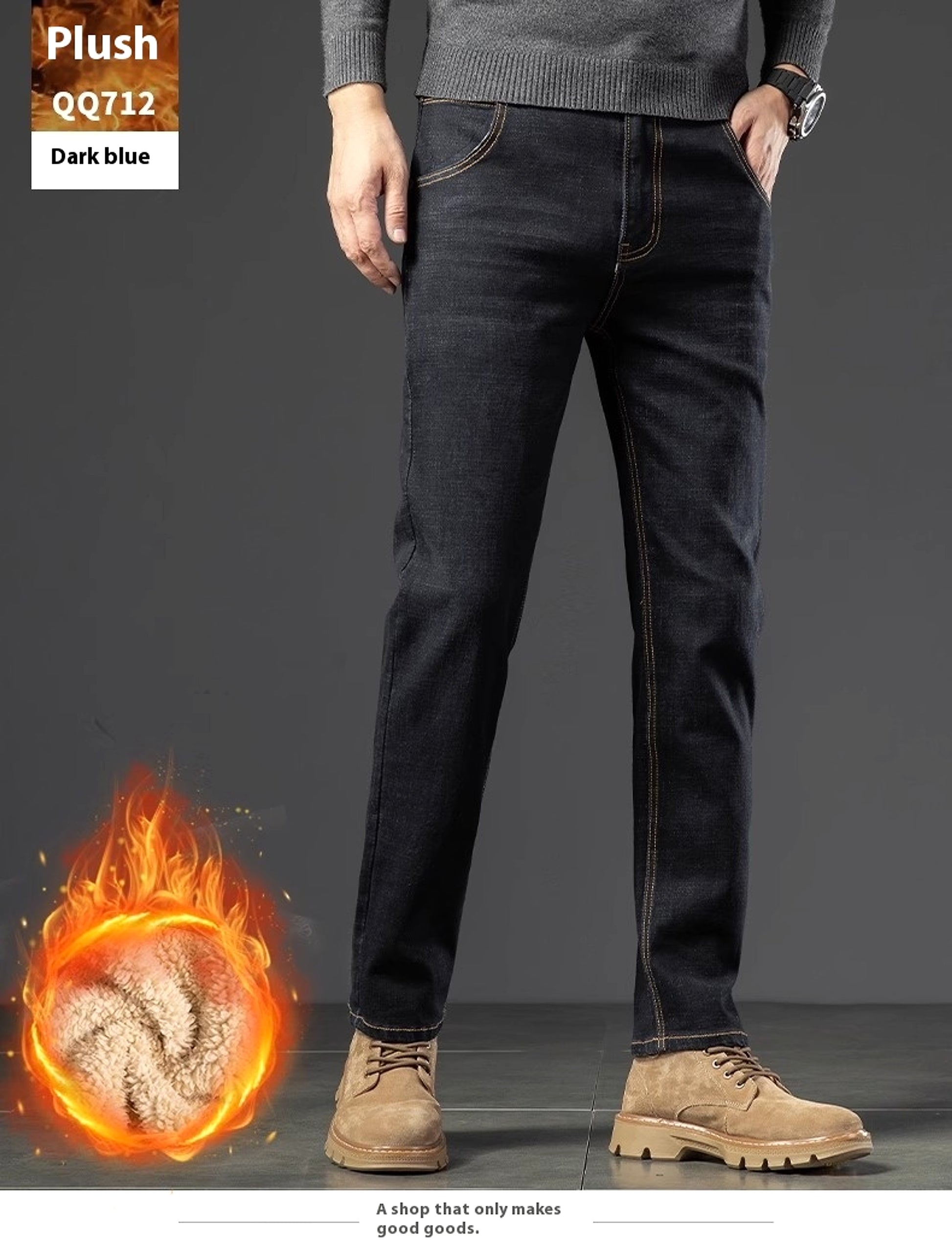 Men's Fleece Addition Denim Trousers Men's Pants Jeans Winter - enhanced image 7