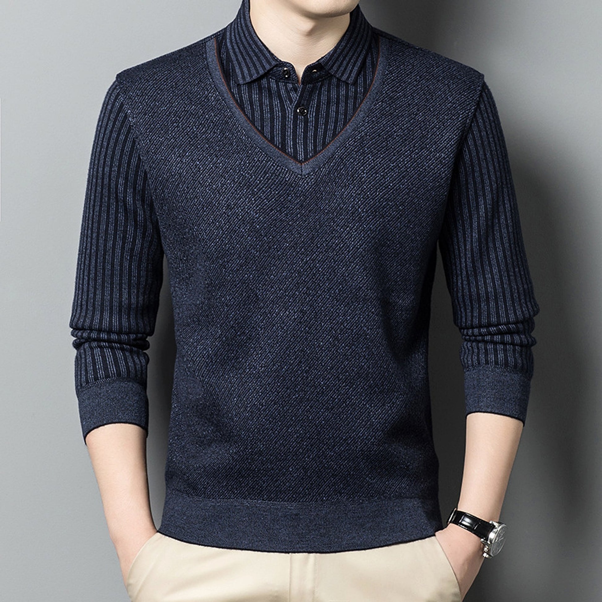 Men's Fleece False-two-piece Sweater - enhanced image 7