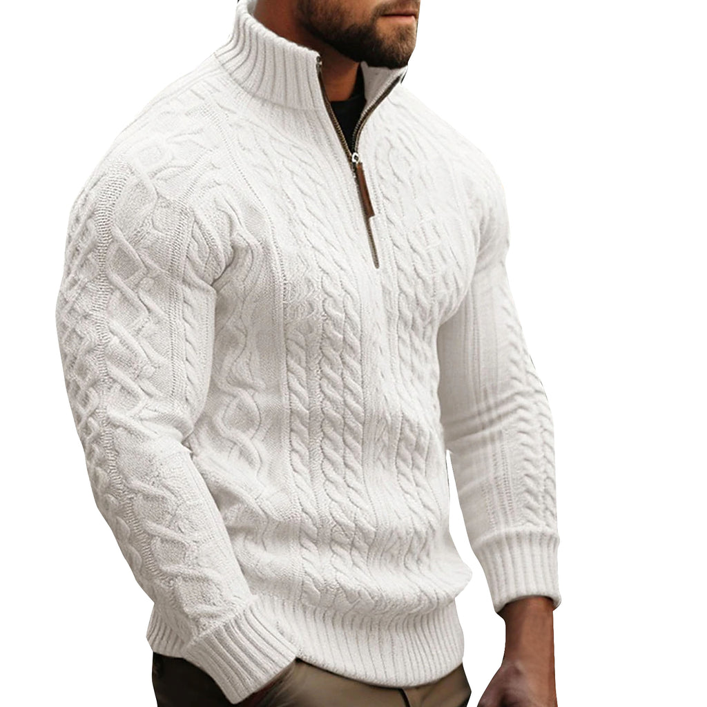Men's Knitwear Half Zipper Coat Solid Color Twisted Thickened Sweater - enhanced image 7