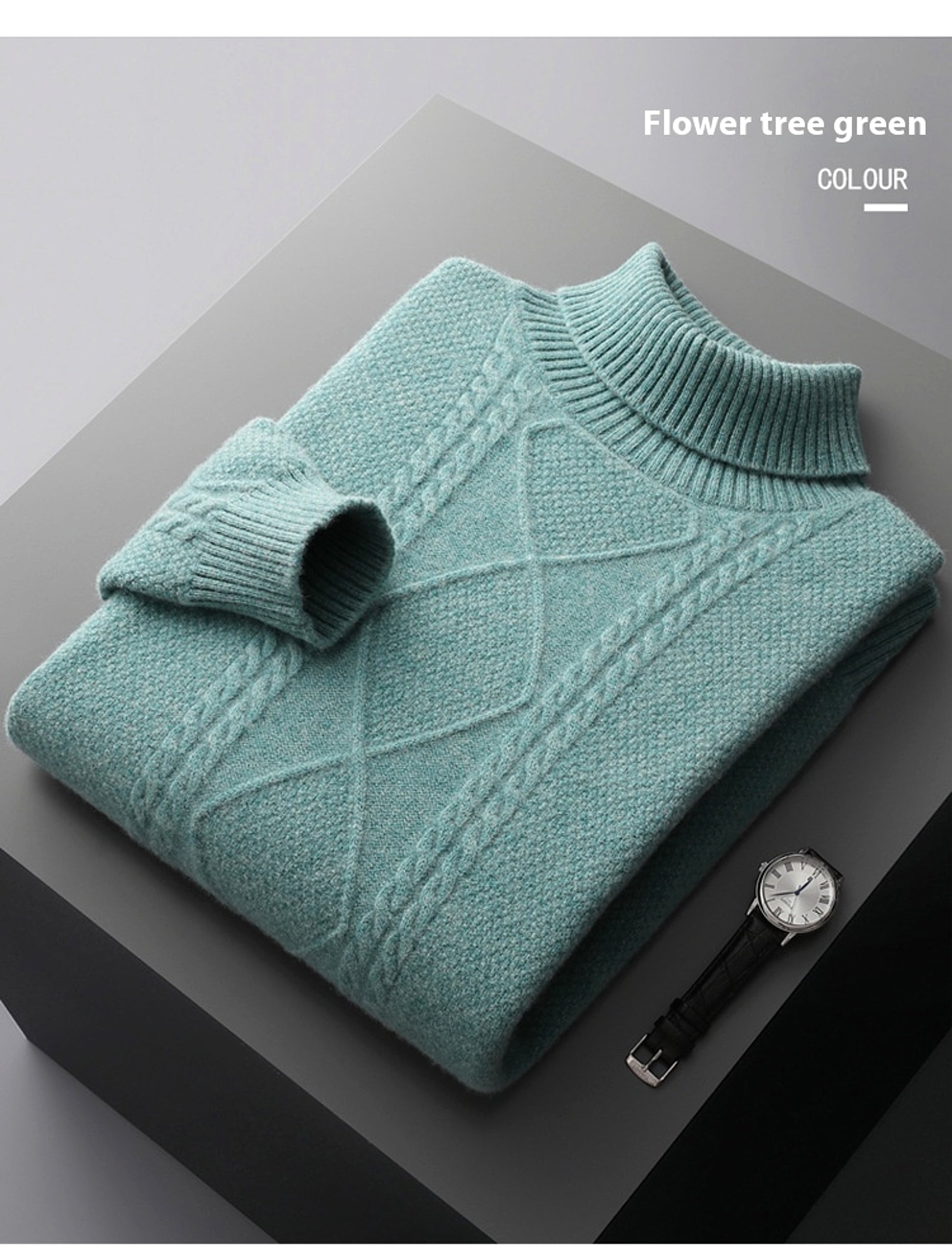 Men's Lapel High Collar Thick Loose Casual Knitted Sweater - enhanced image 7