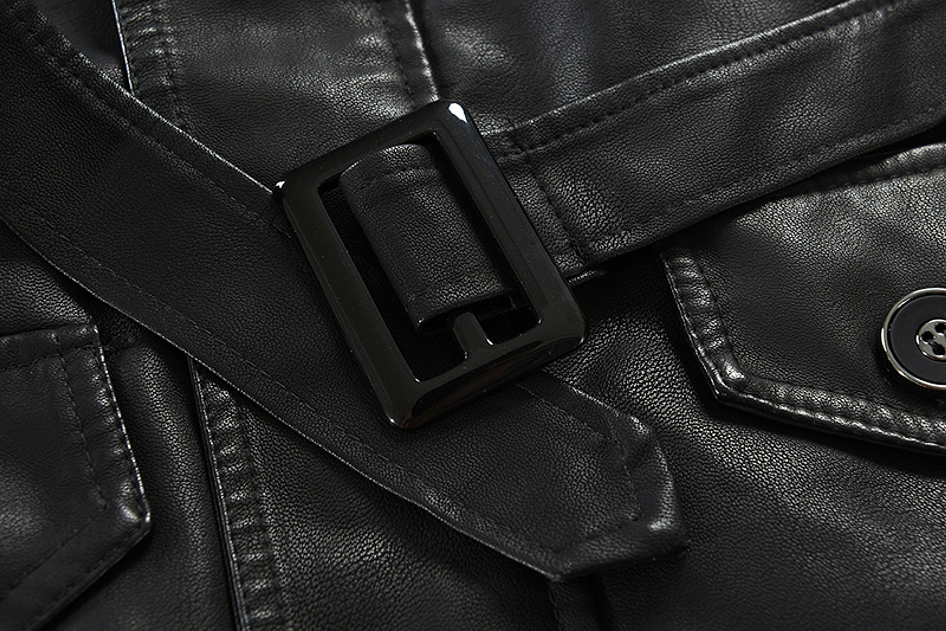 Men's Mid-length Stand-up Collar Slim Large Size Leather Trench Coat - enhanced image 7