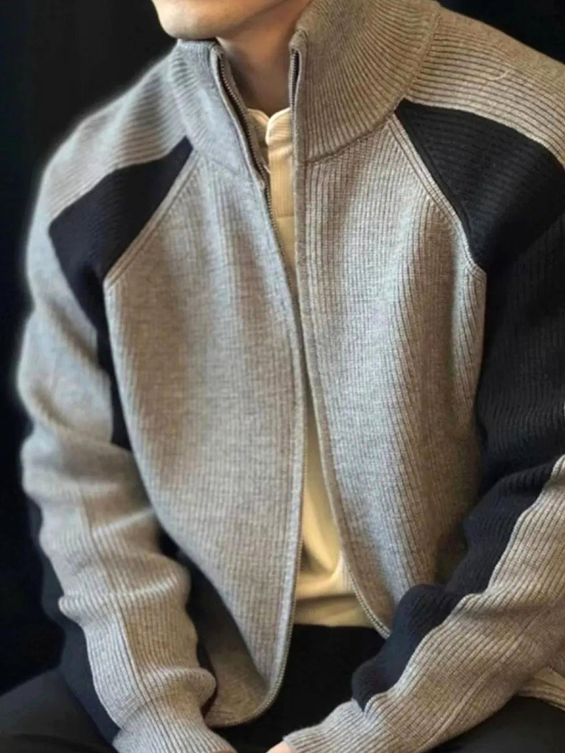 Men's Plus Size  Color Block Ribbed Knit Zip-Up Cardigan - enhanced image 7