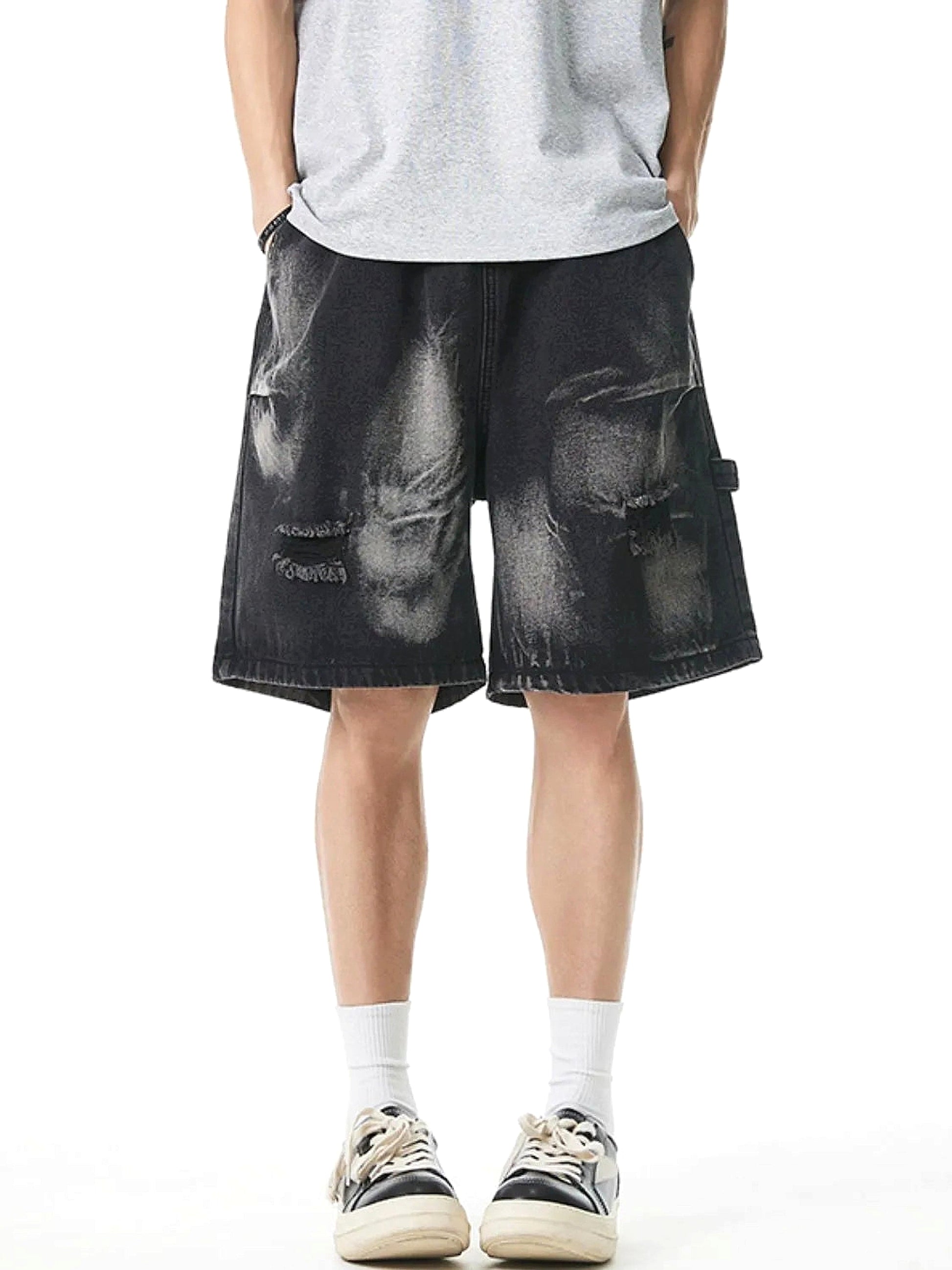 Men's Plus Size Distressed Cargo Denim Shorts - enhanced image 7