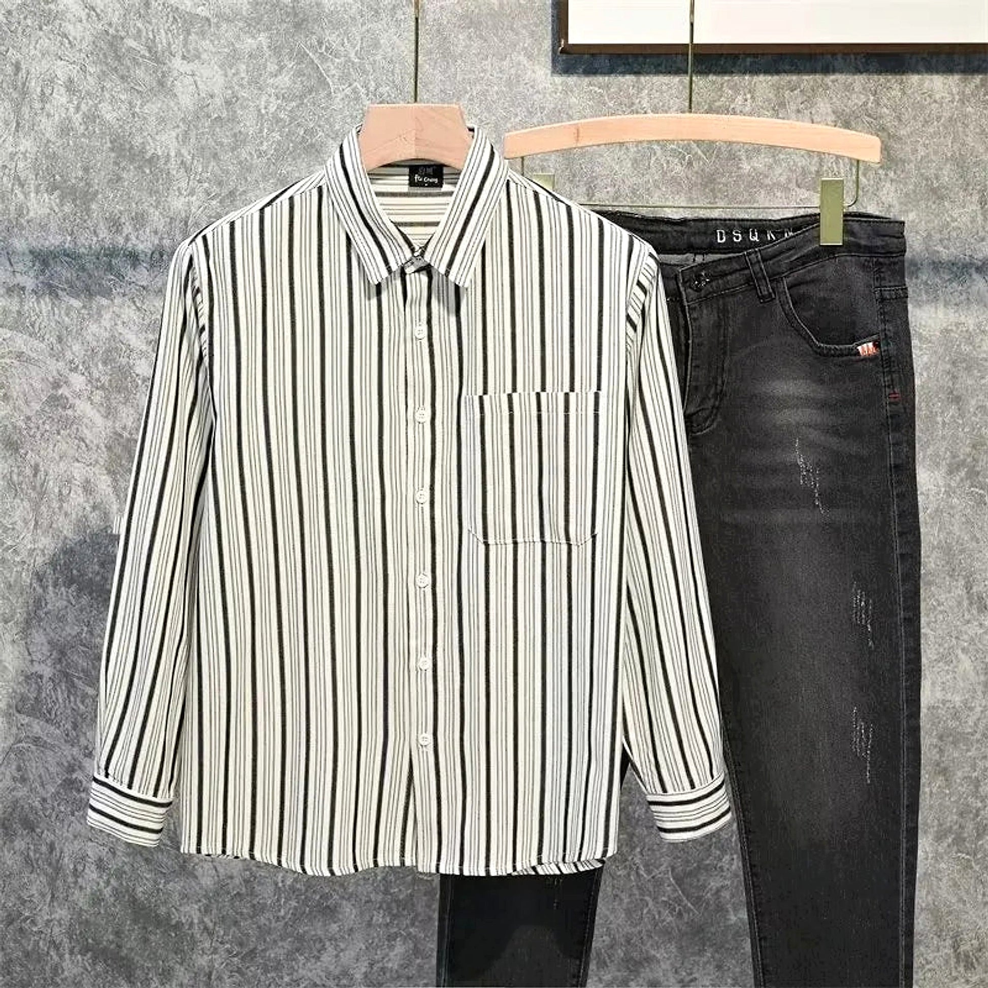 Men's Plus Size Striped Long Sleeve Button-Down Shirt - enhanced image 7