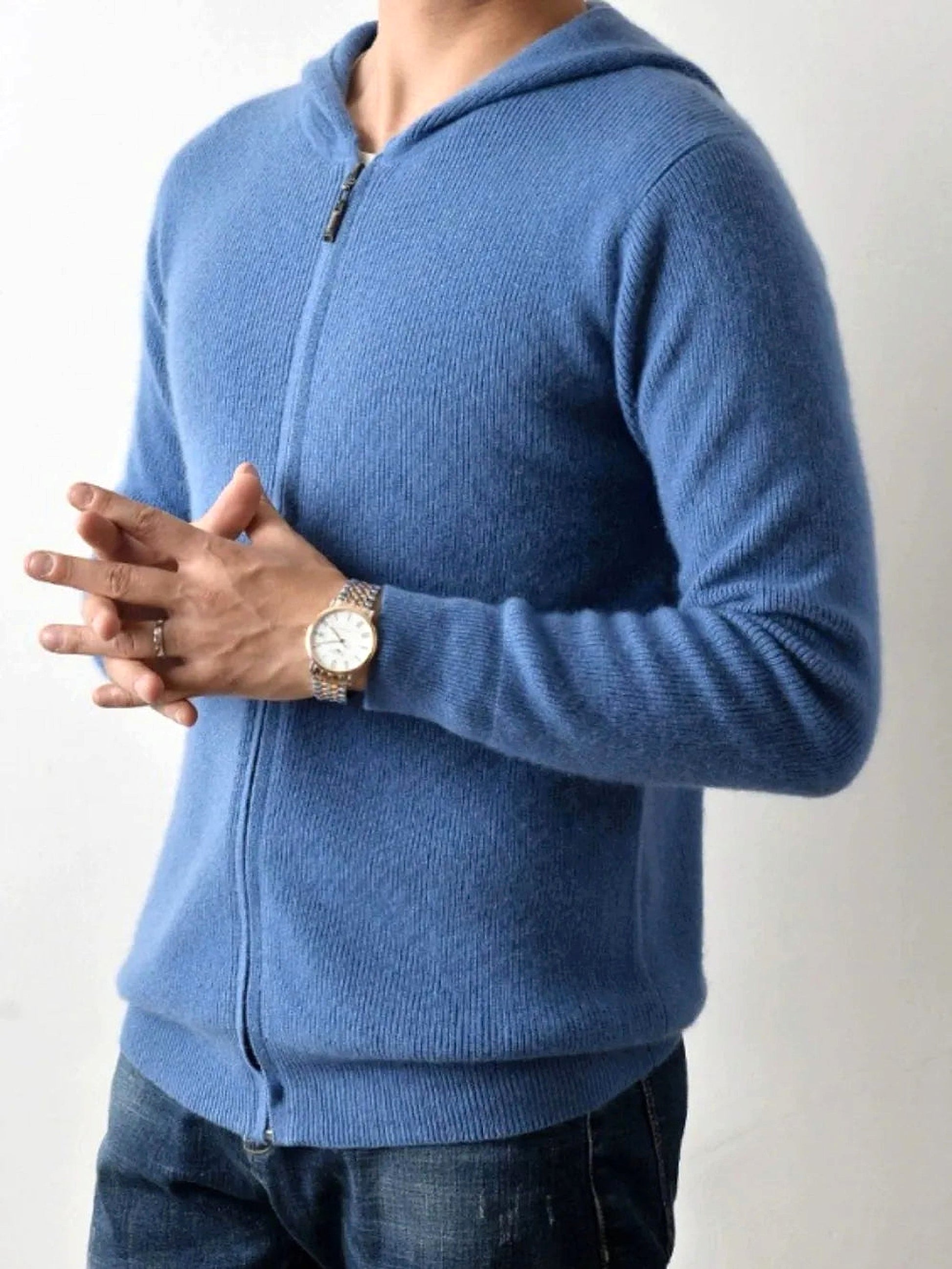 Men's Plus Size Zip-Up Hooded Knit Cardigan - enhanced image 7