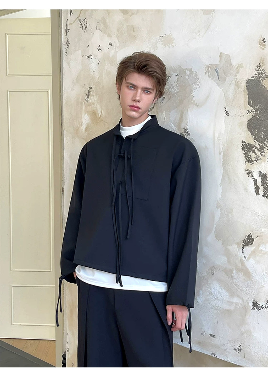 Men's Ribbon Lapel Cardigan Hoodie – Designer Half-Zip Pullover - enhanced image 7