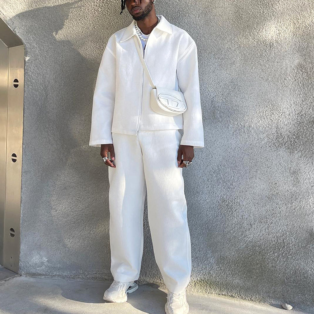 Men's Solid Color Fashion Tracksuit Top Casual Pants Two-piece Set - enhanced image 7