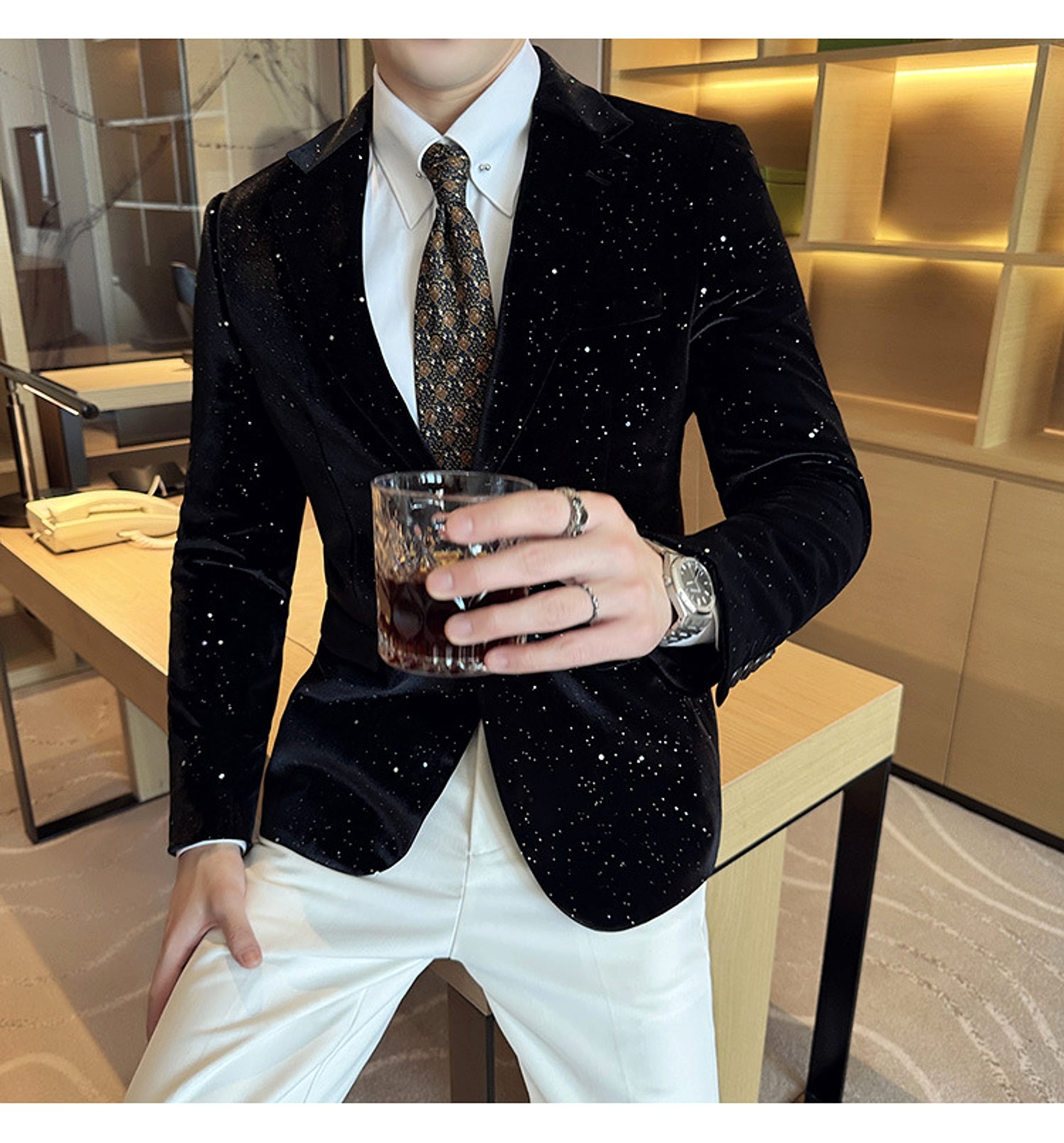 Men's South Korea Slim-fit Fashion Bronzing Stage Suit Jacket - enhanced image 7