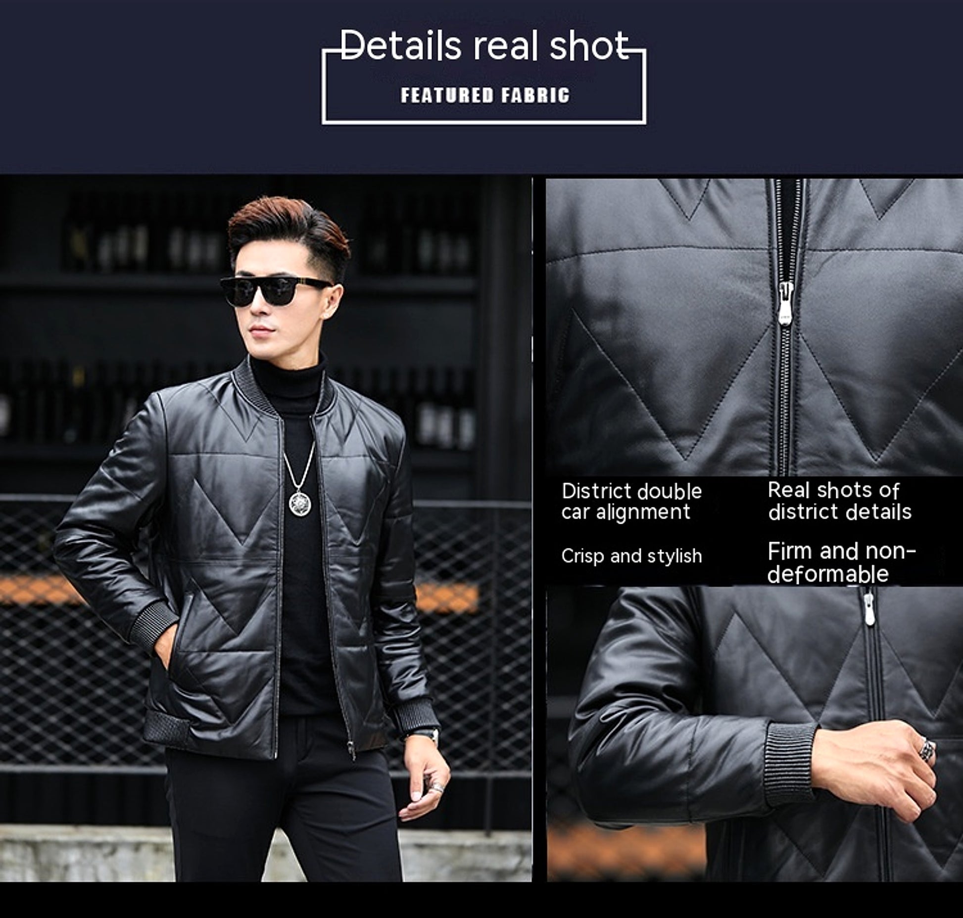 Men's Standing Collar Casual Zipper PU Leather Jacket - enhanced image 7