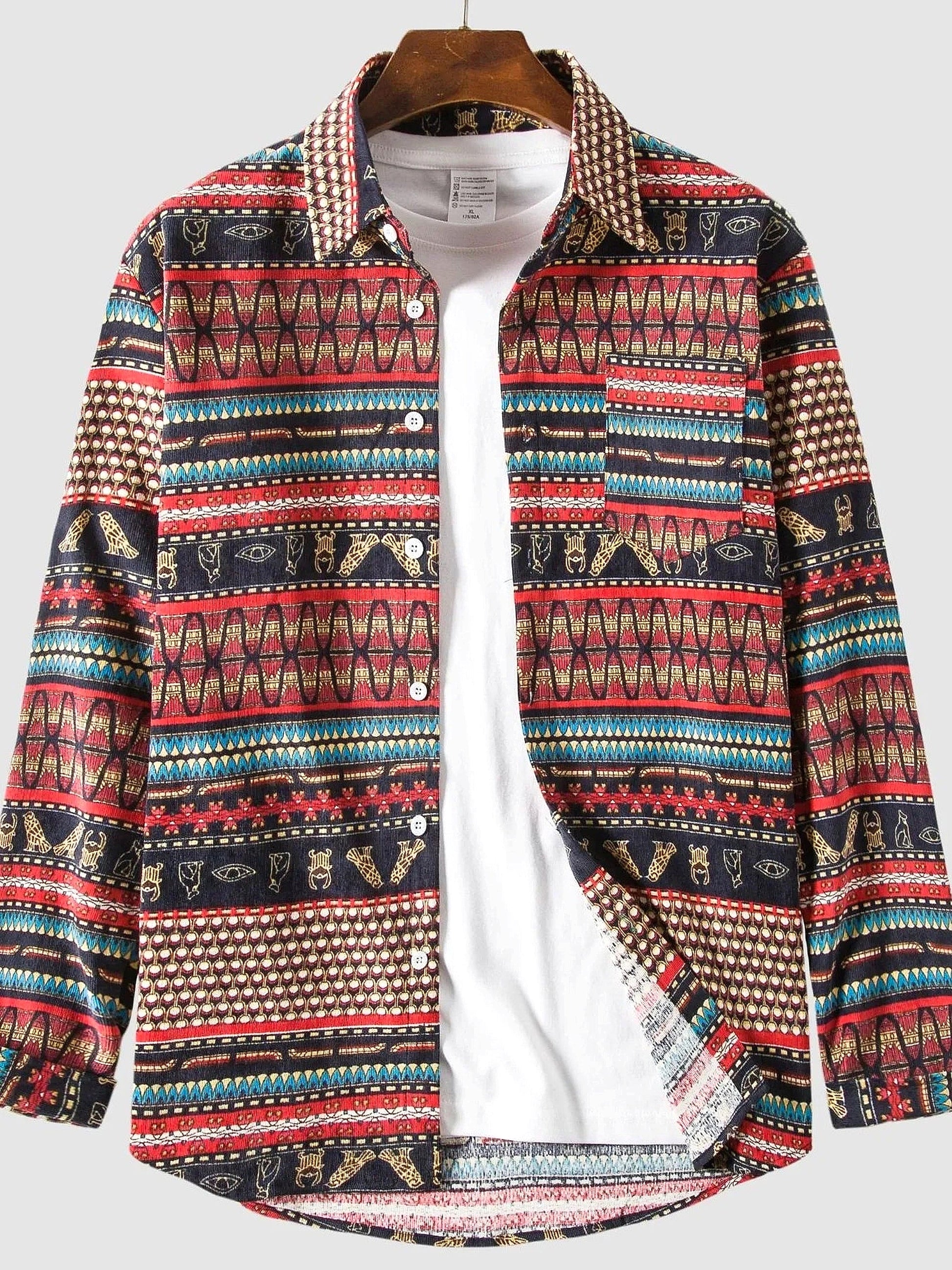 Men's Vintage Ethnic Print Button Down Shirt - enhanced image 7