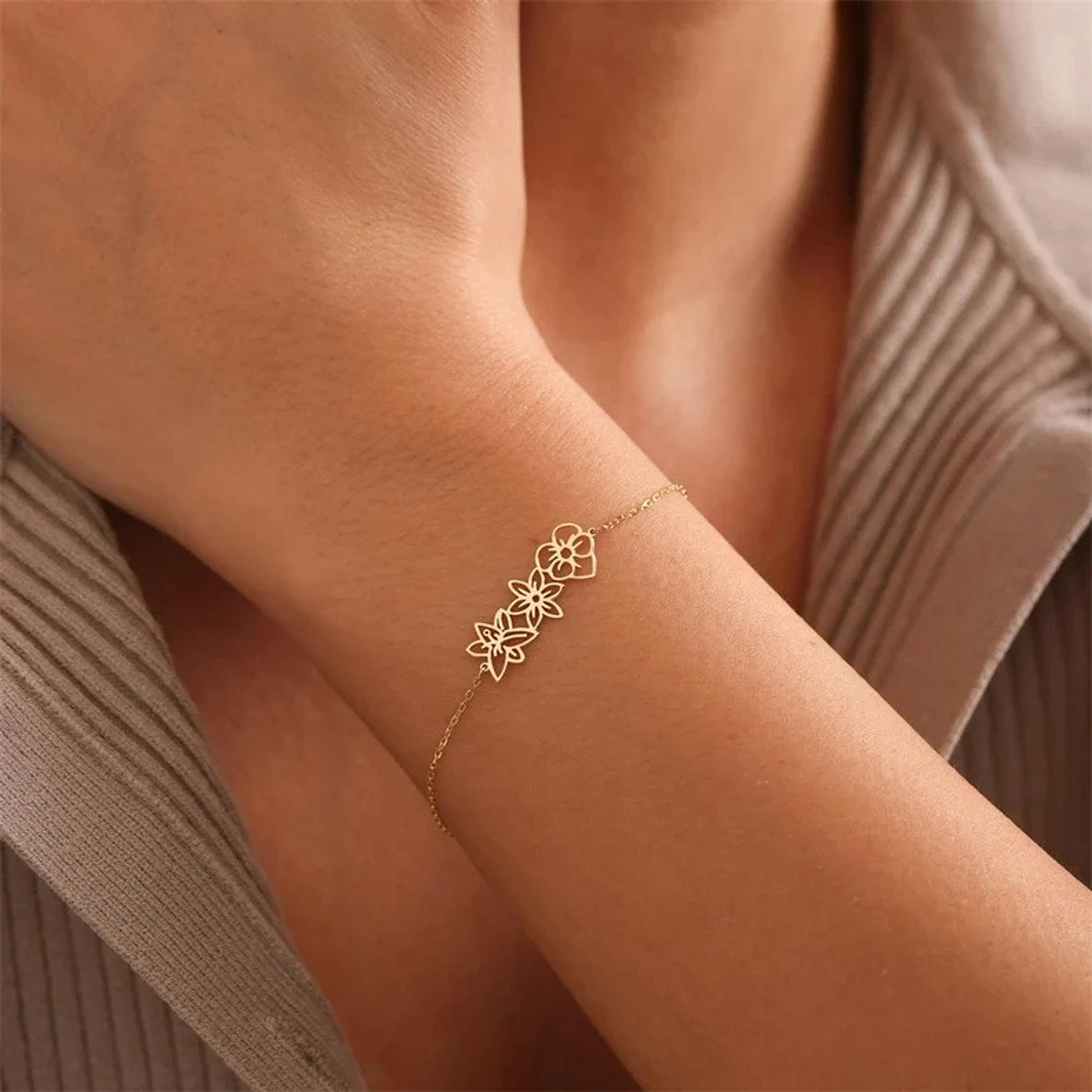 Minimalist and Versatile Flower Bracelet – Birth Month Jewelry for December - enhanced image 7