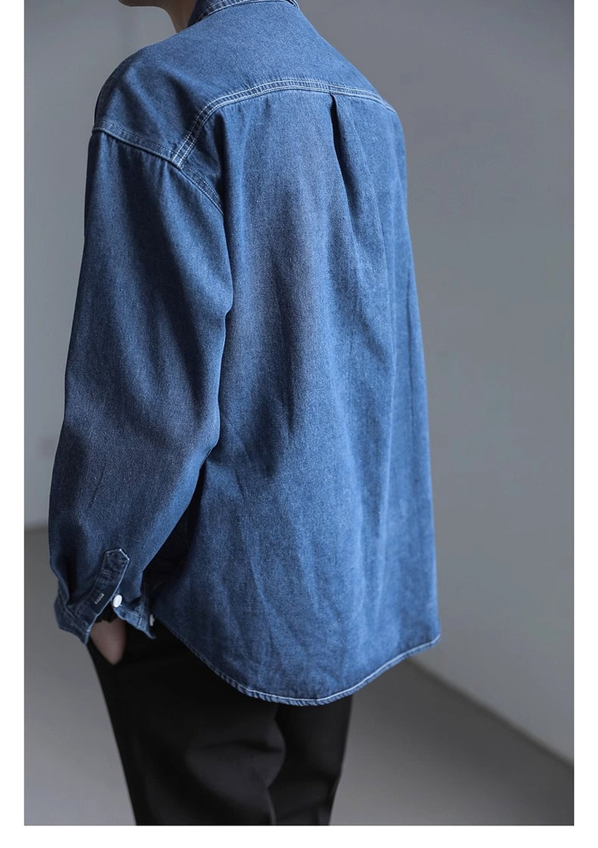 Minority Simple Long Sleeve Denim DressShirt Men's Loose - enhanced image 7