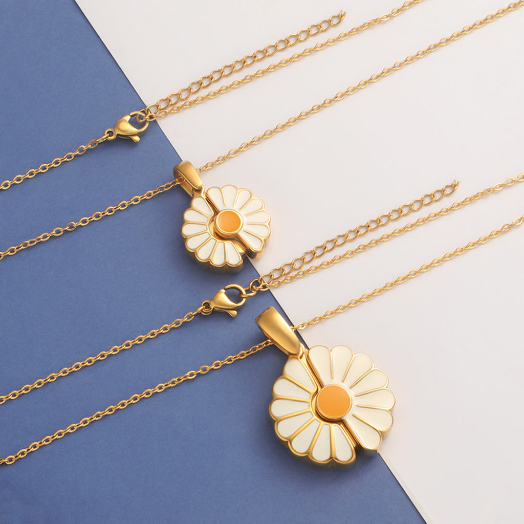 Mirror Stainless Steel Sunflower Pendant Necklace - enhanced image 7