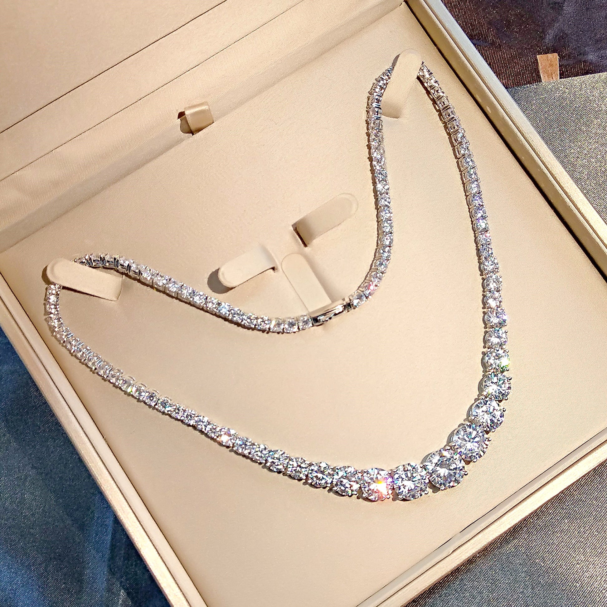 Moissanite 925 Sterling Silver Single Row Full Diamond Necklace For Women - enhanced image 7