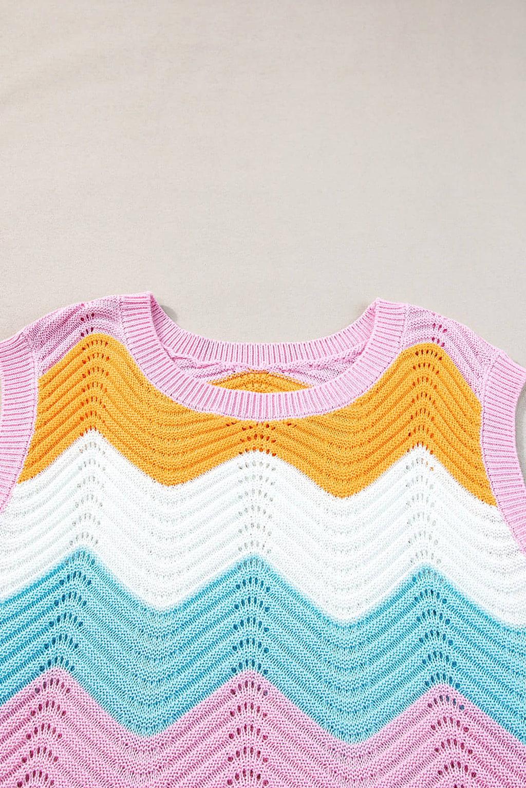Multicolour Striped Colorblock Scalloped Hem Knitted Vest - enhanced image 7