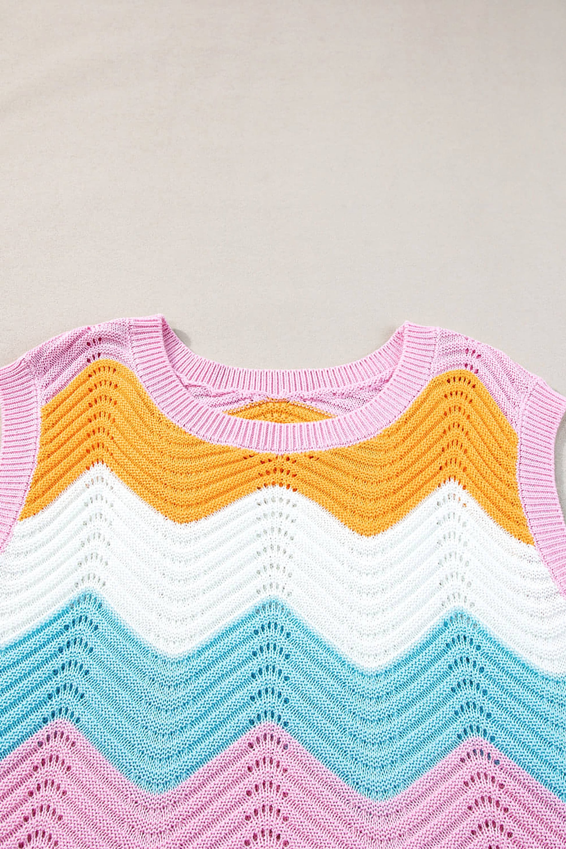 Multicolour Striped Colorblock Scalloped Hem Knitted Vest - enhanced image 7