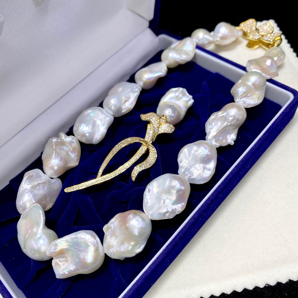 Natural Large Particle Baroque Shaped Freshwater Pearl Necklace For Women - enhanced image 7