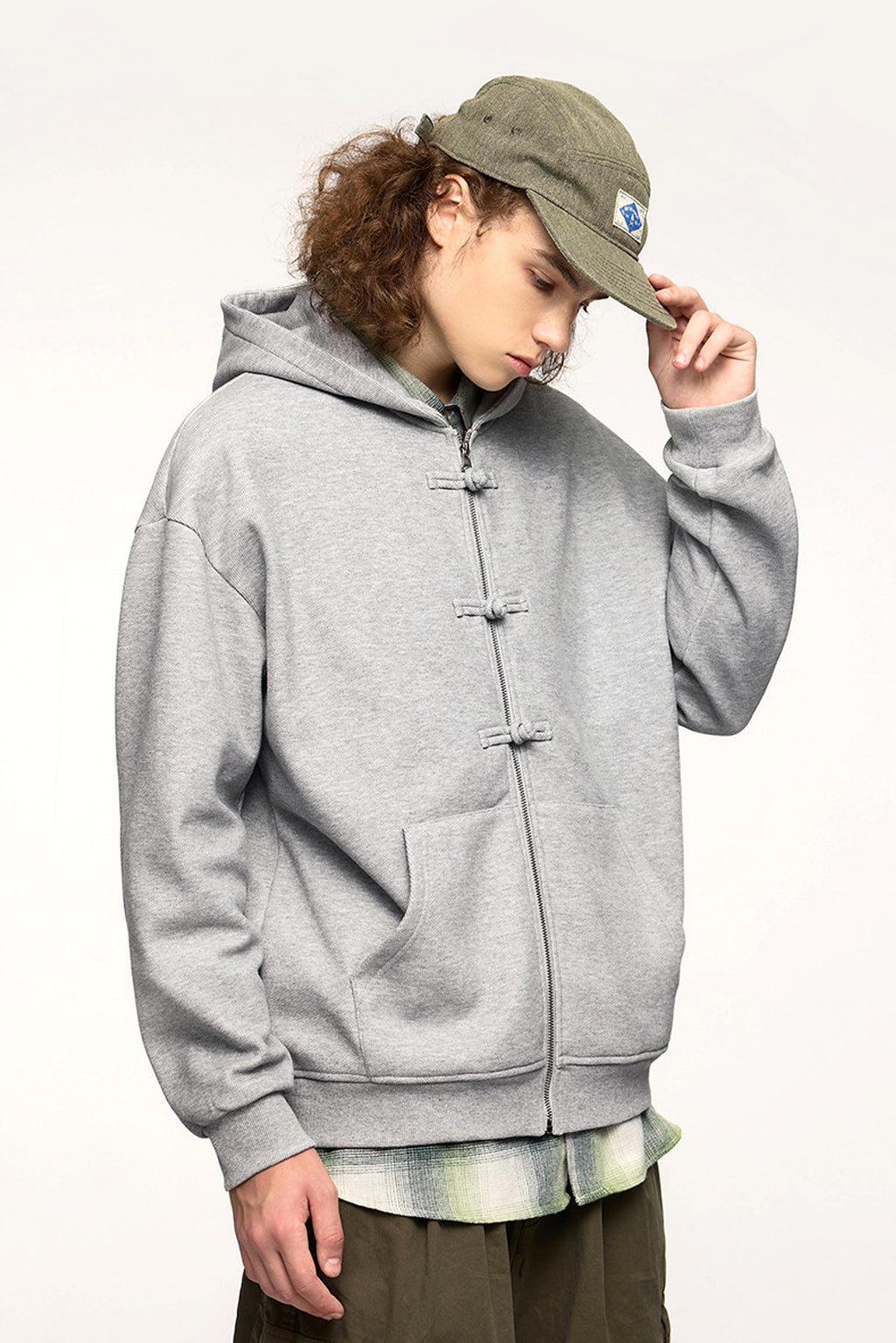 New Chinese Style Buckle Fleece Zipper Hooded Sweater - enhanced image 7