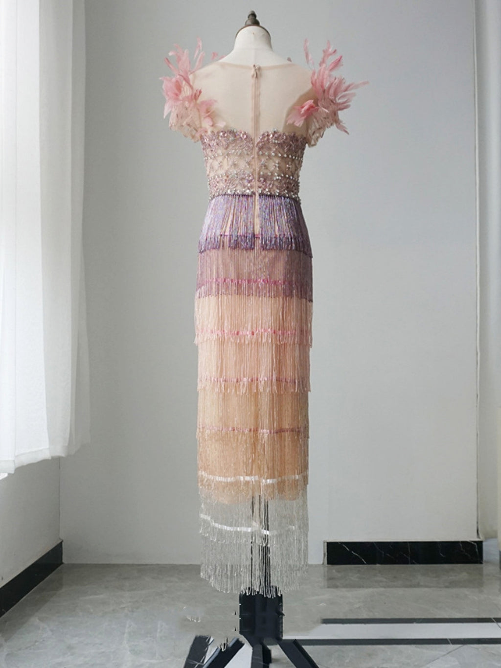 New Feather Heavy Industry Mid Length Crystal Evening Dress - enhanced image 7