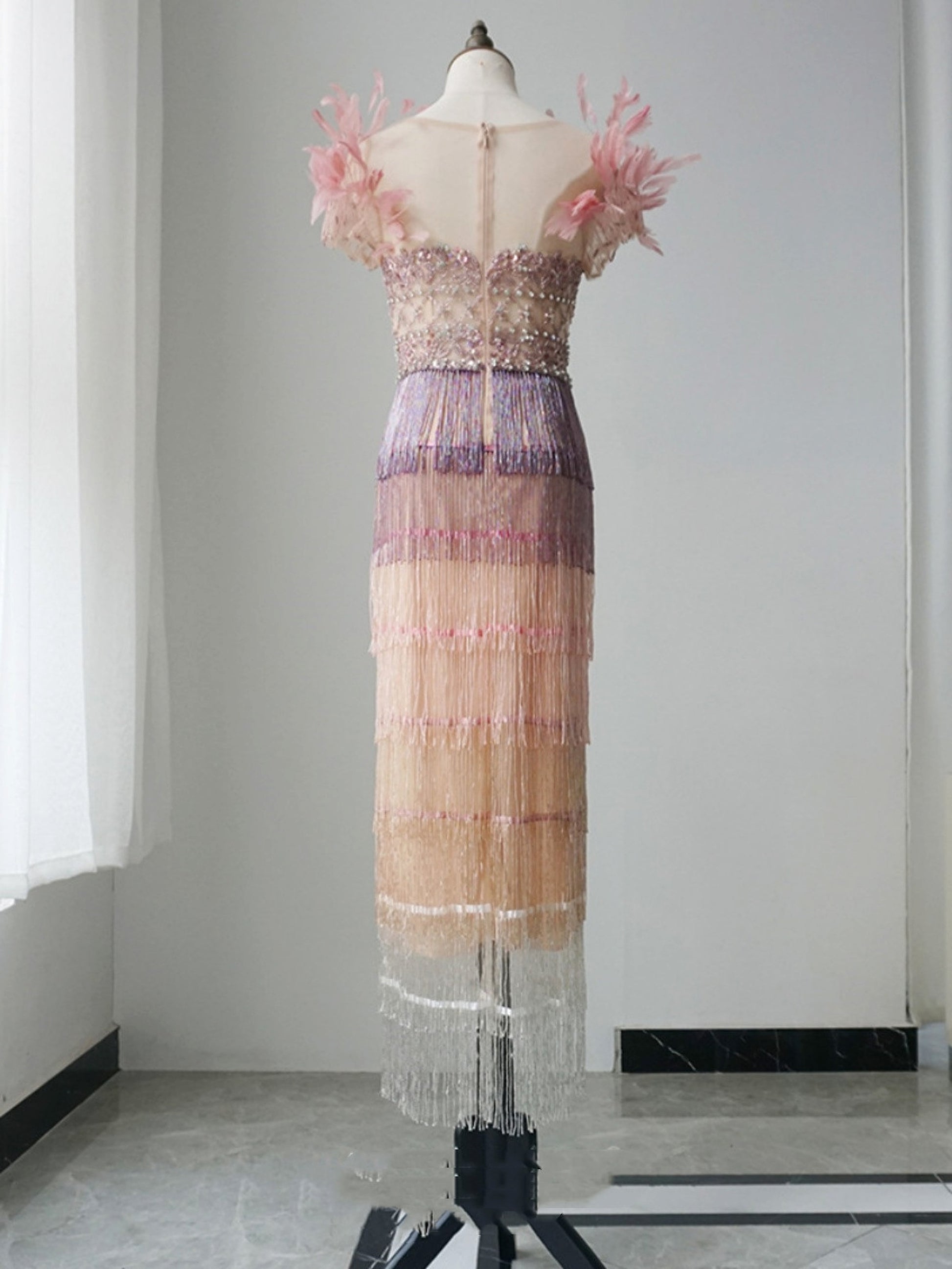 New Feather Heavy Industry Mid Length Crystal Evening Dress - enhanced image 7