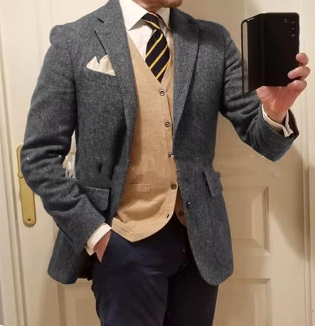 New Men's Suit Herringbone Coat Casual Slim Fit - enhanced image 7