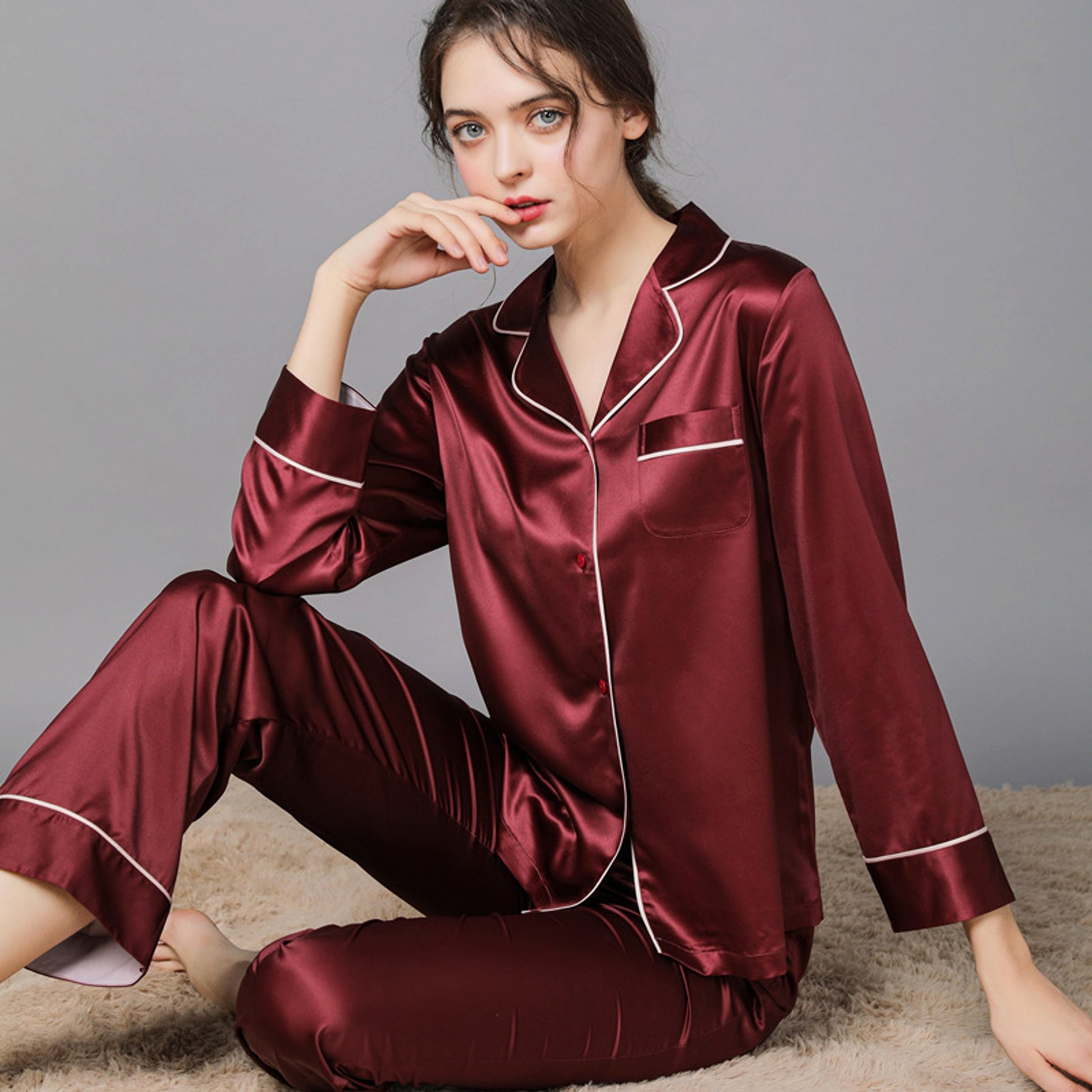 New Spring And Autumn Silk Couple Pajamas For Women - enhanced image 7