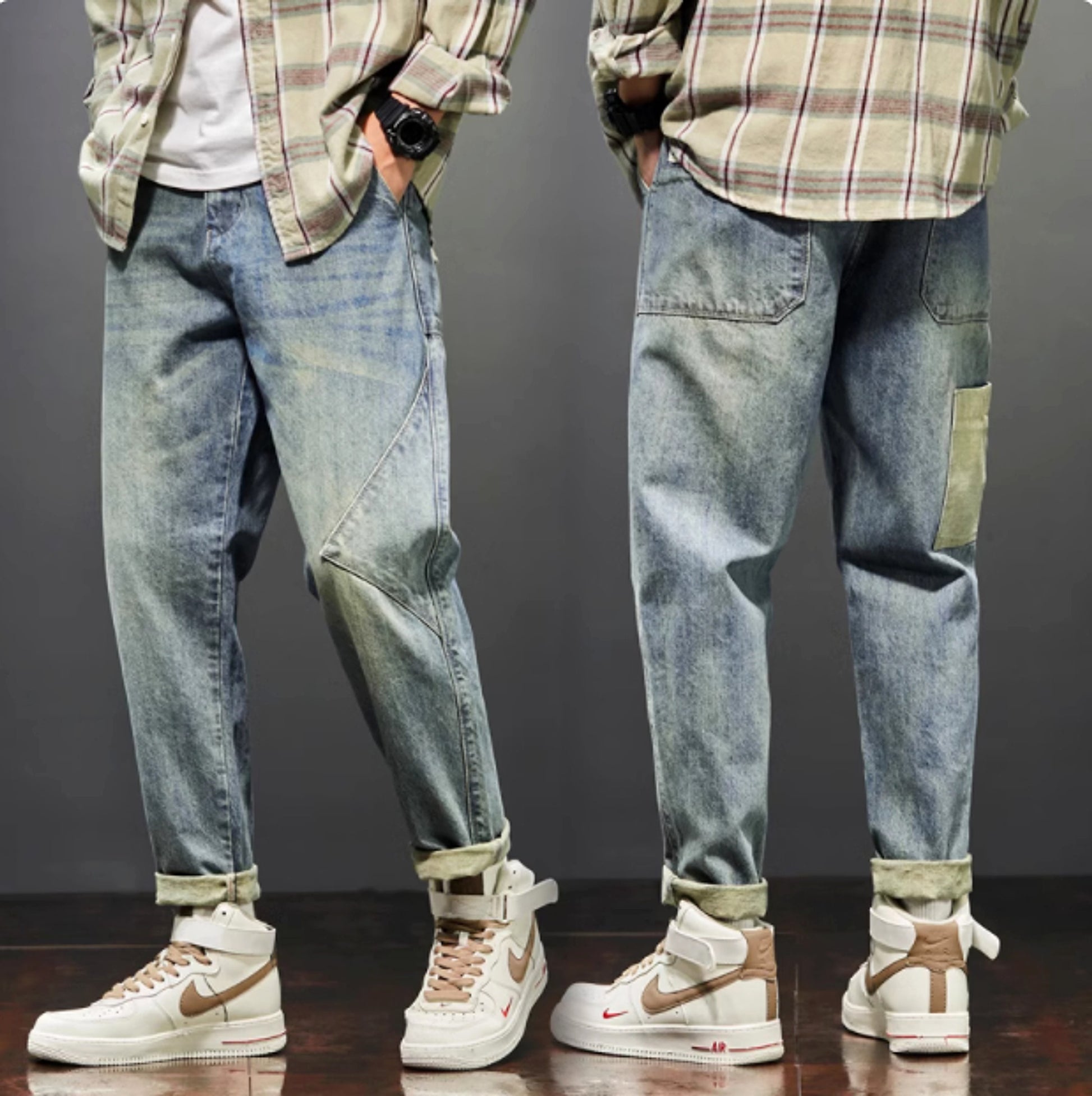 New Trendy Loose Straight Tube Haren Workwear Nine Quarter Jeans - enhanced image 7