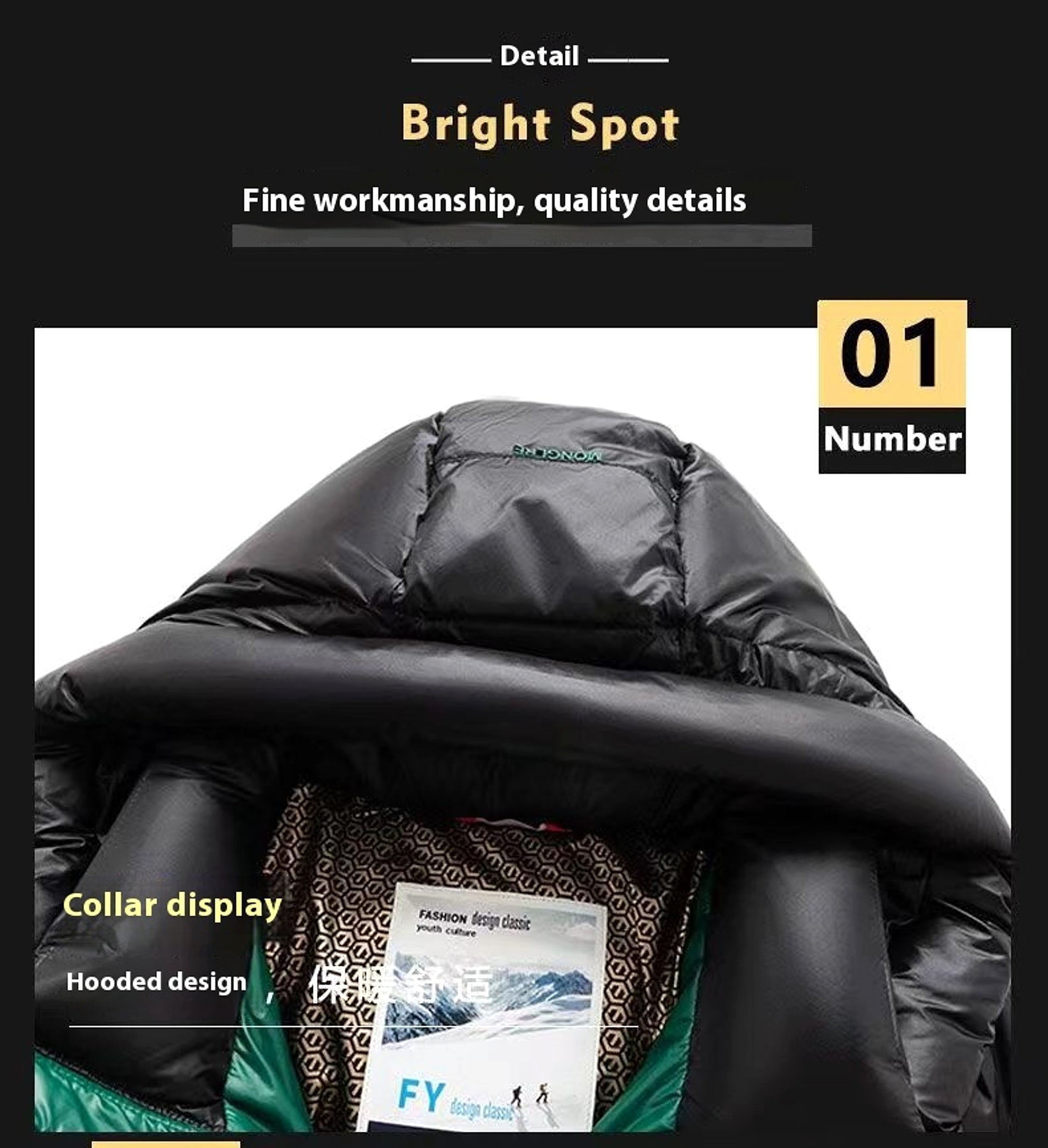 New Winter Down Jacket Men's Duck Down Cold-proof Black Gold Graphene Disposable Hooded Jacket - enhanced image 7
