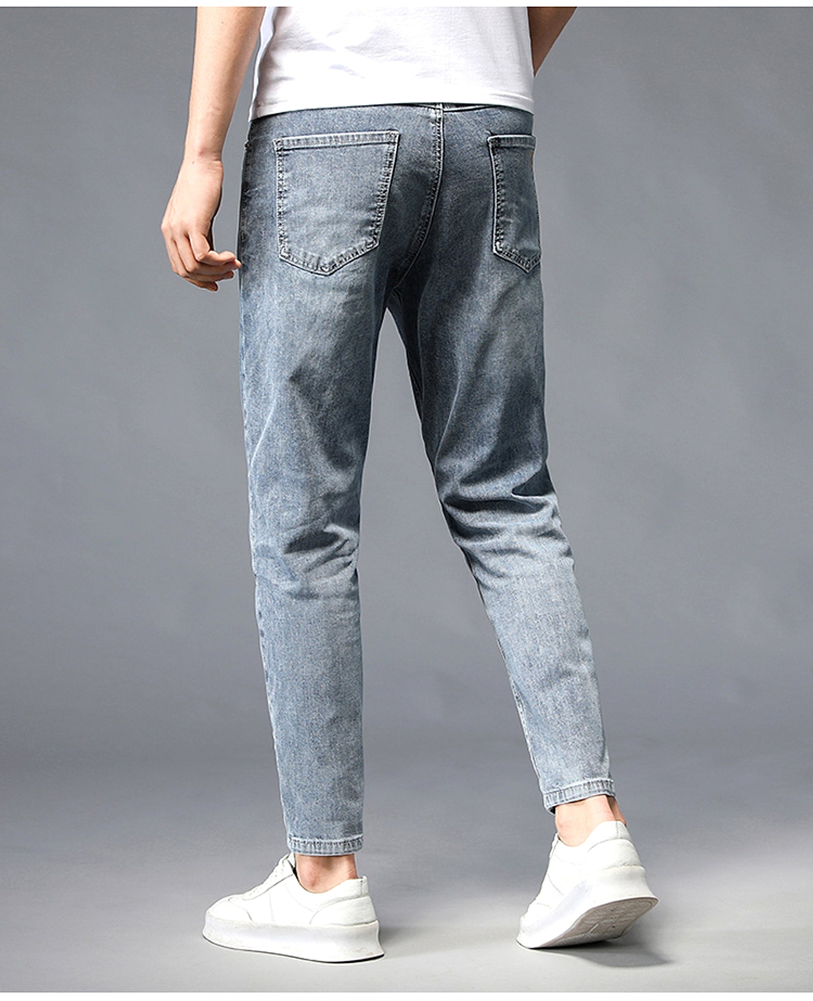 Nine-Point Washed Small Feet Jeans Straight-Leg Pants Men - enhanced image 7