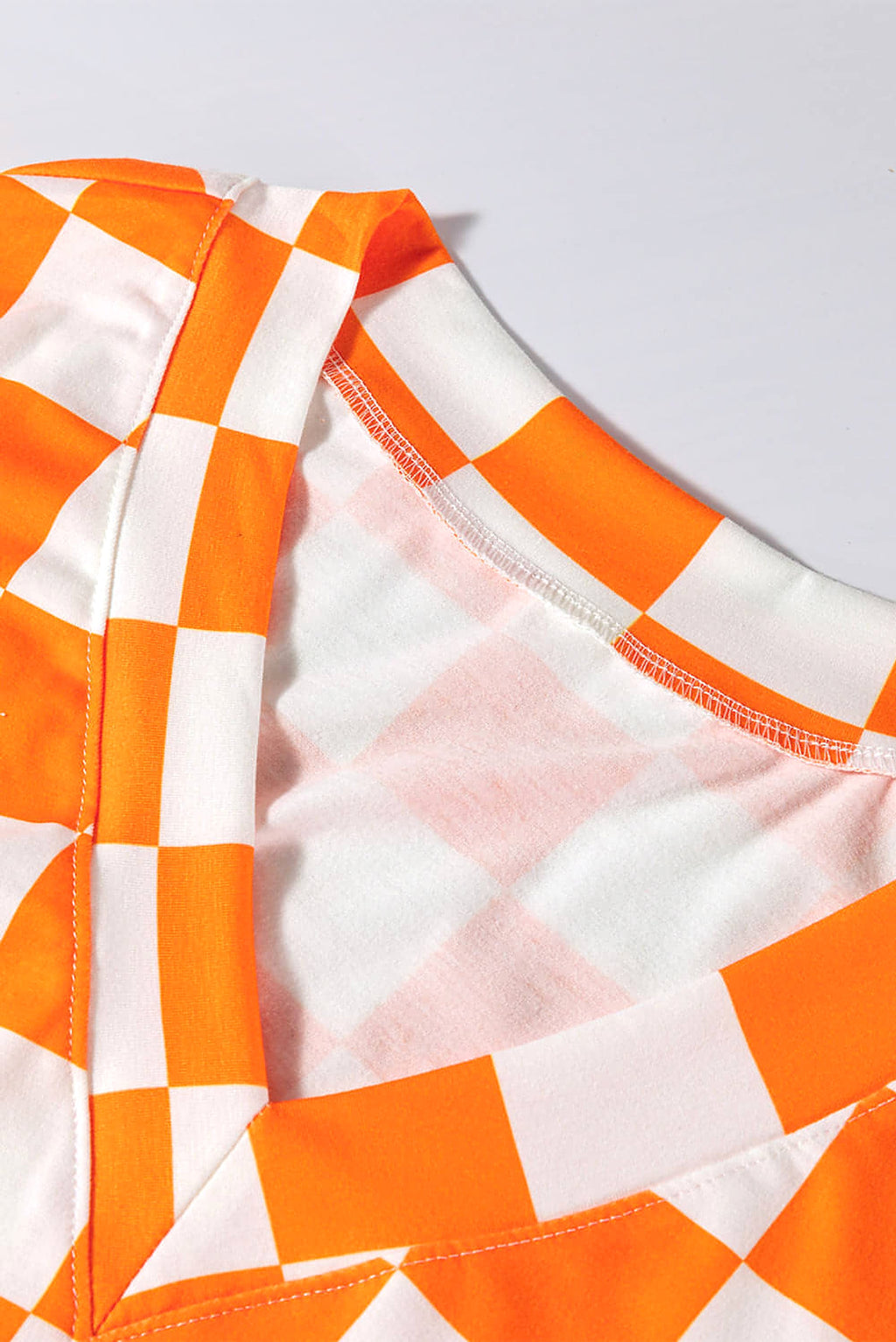 Orange Checkerboard Print V Neck Loose Tee and Shorts Lounge Set - enhanced image 7