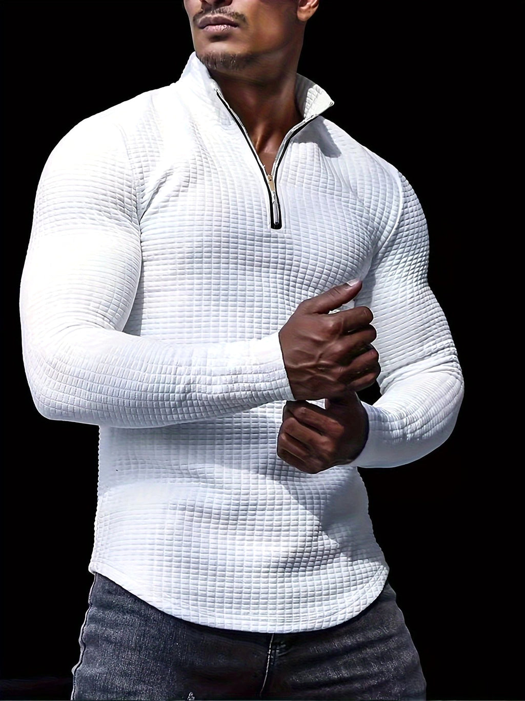 Outdoor Stand Collar Half Zip Training T-shirt Waffle Sports Bottoming - enhanced image 7