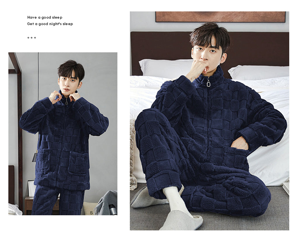 Pajamas Men's Jacquard Flannel Loose Fleece-lined Warm Loungewear - enhanced image 7