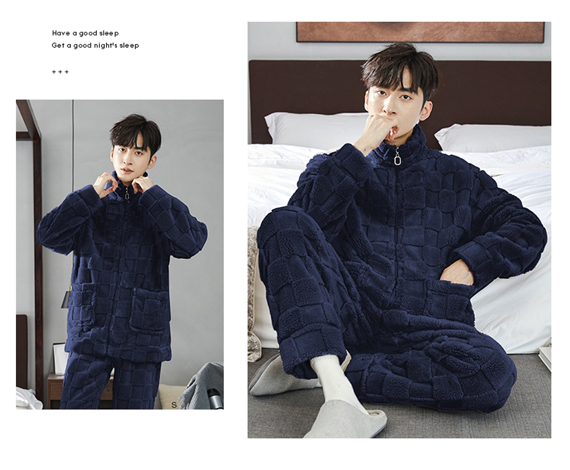 Pajamas Men's Jacquard Flannel Loose Fleece-lined Warm Loungewear - enhanced image 7