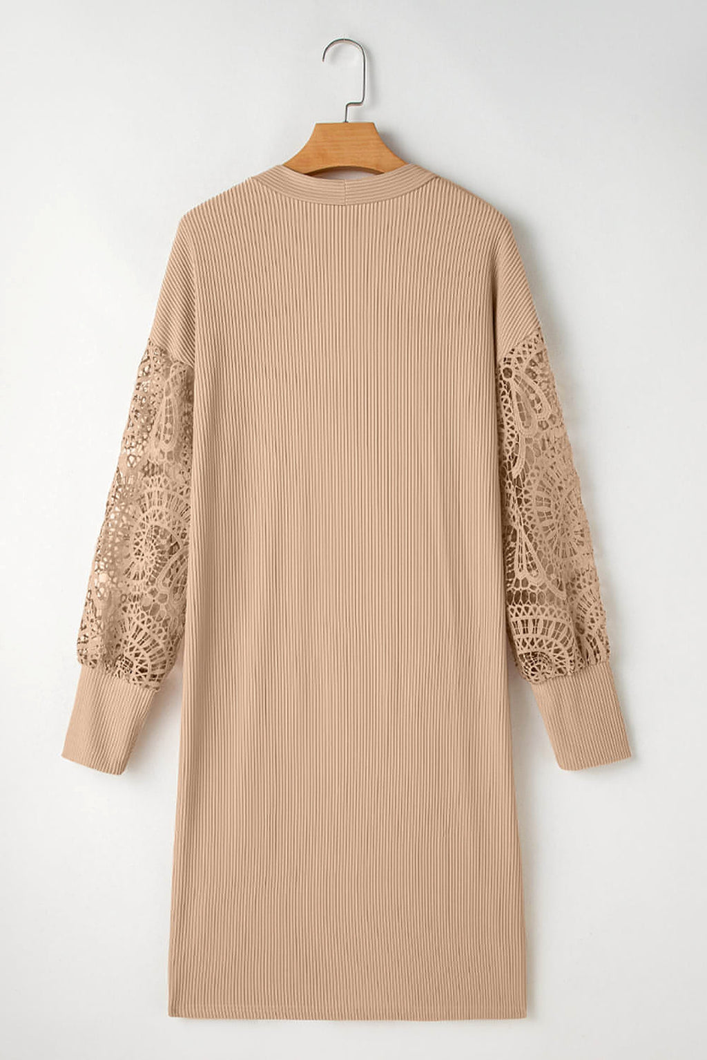 Parchment Lace Patchwork Ribbed Knit Open Front Duster Cardigan - enhanced image 7