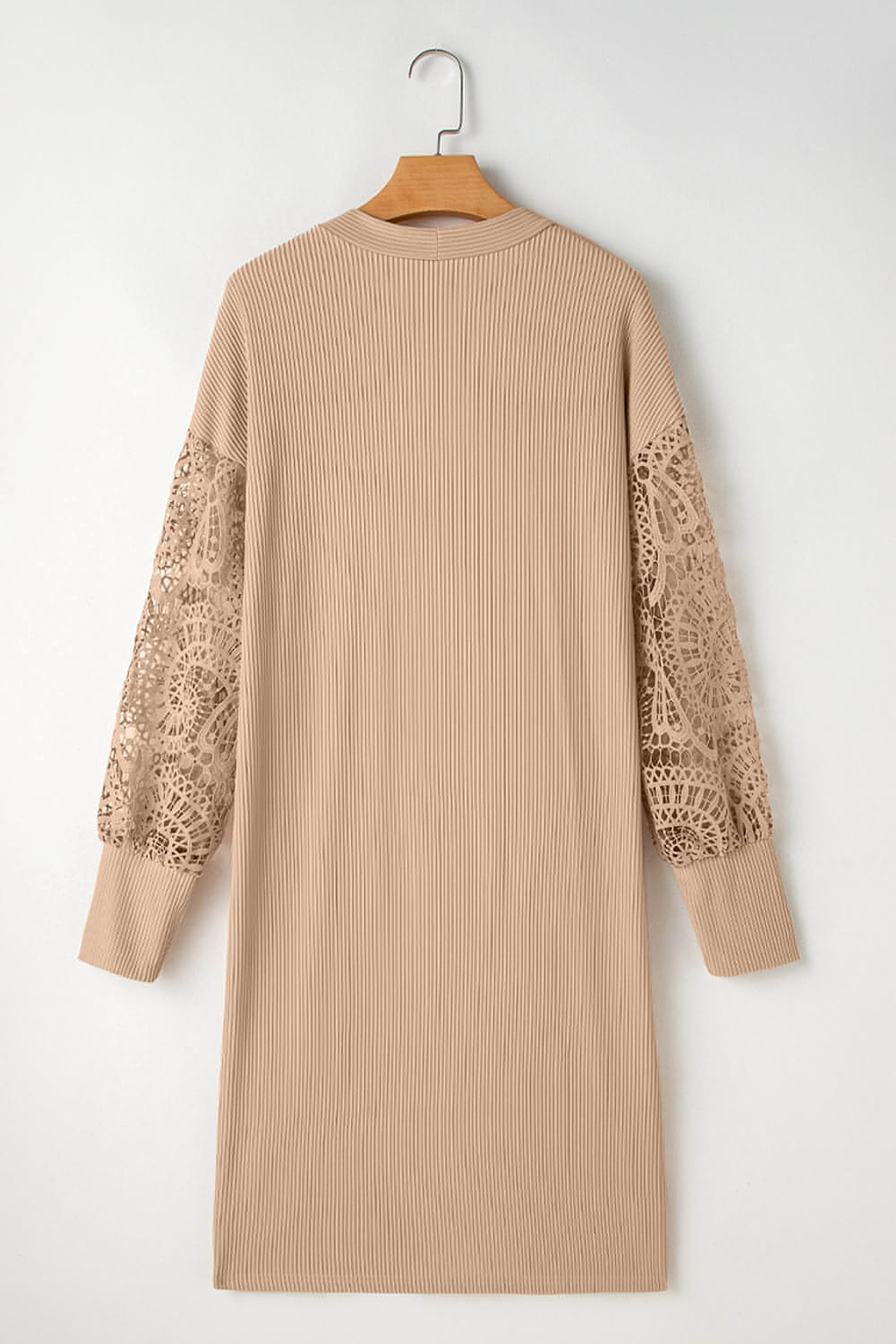 Parchment Lace Patchwork Ribbed Knit Open Front Duster Cardigan - enhanced image 7