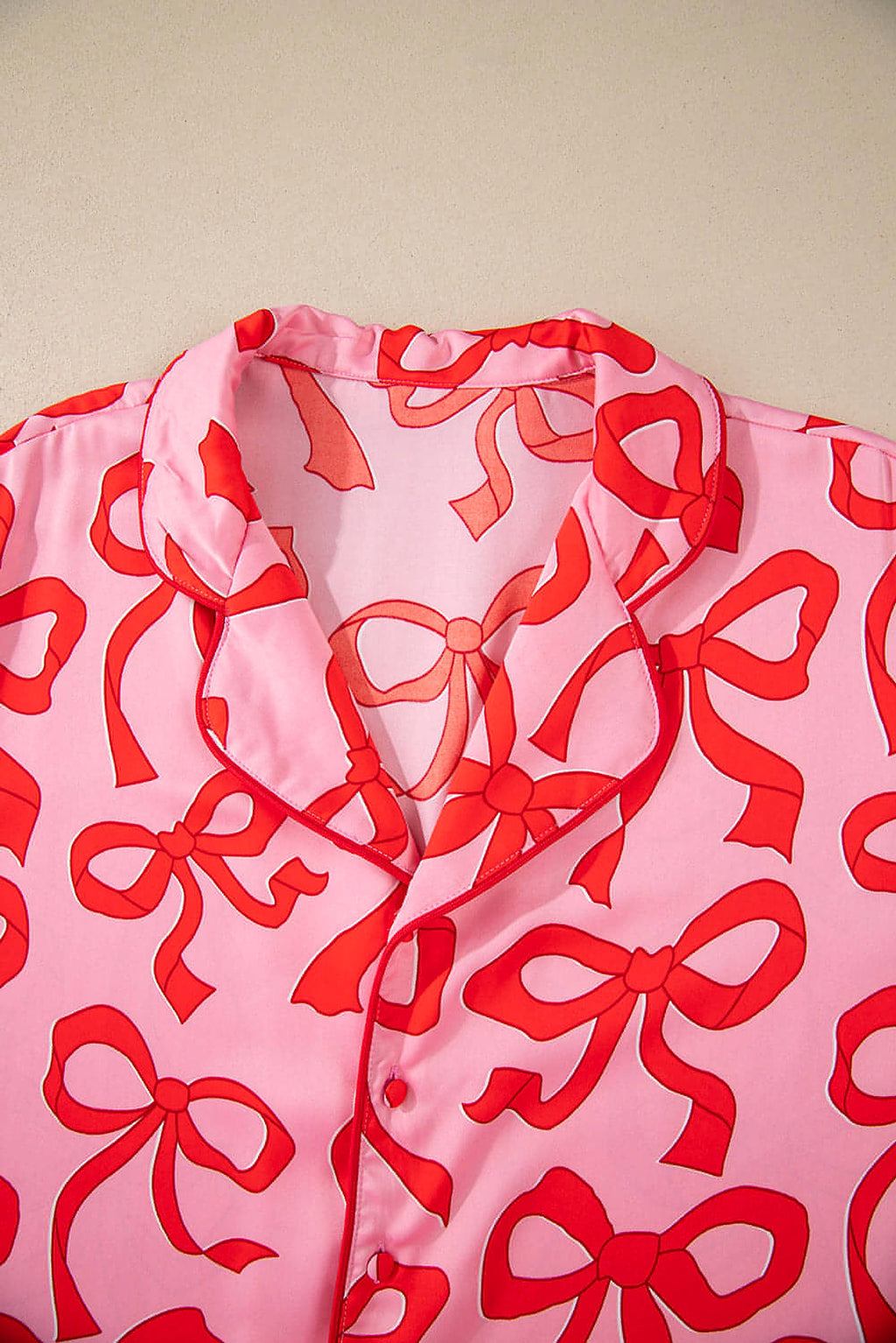 Pink 2pcs Bow Print Shirt Style Long Sleeve Pajama Set - enhanced image 7
