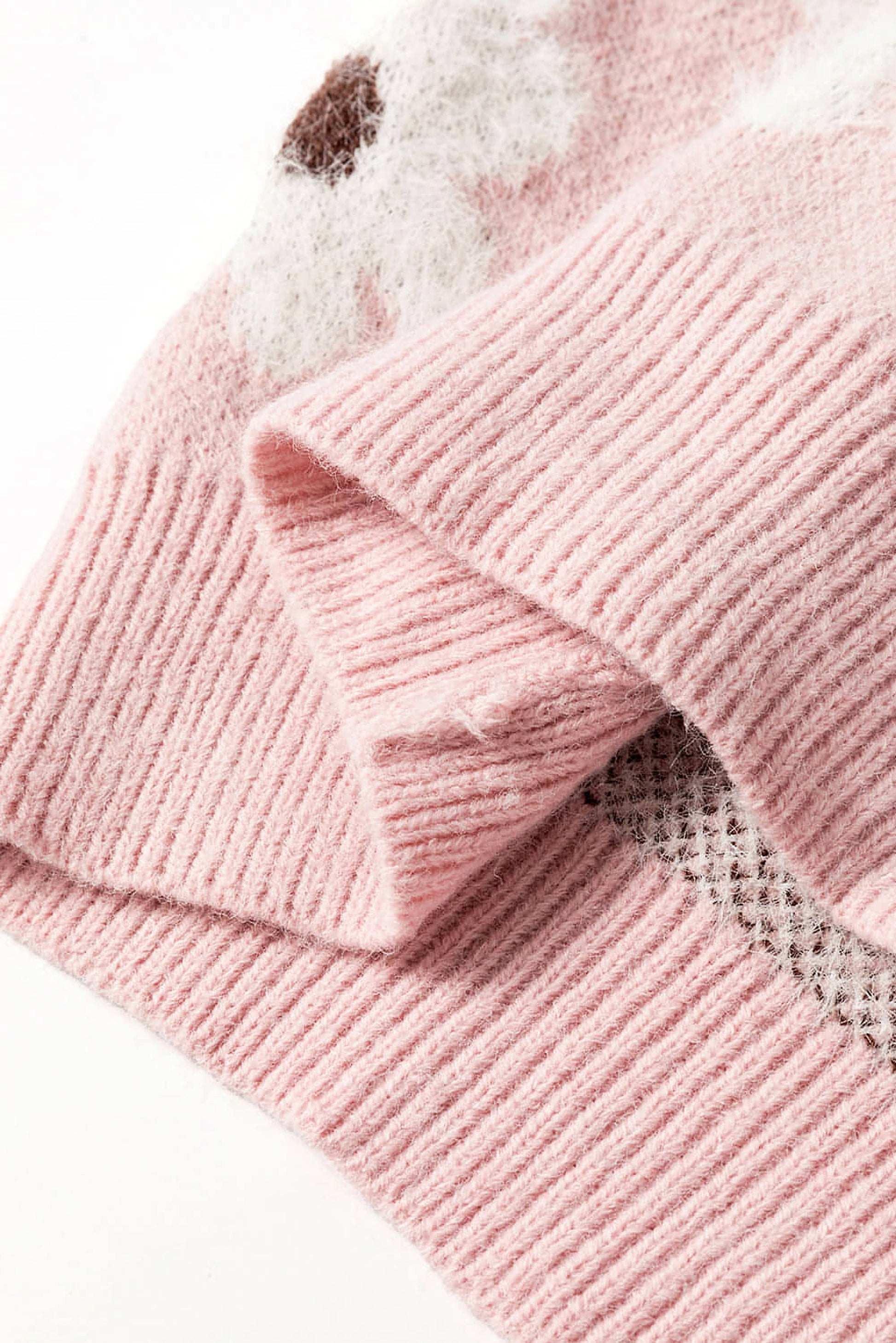 Pink Floral Pattern Half Zip Drop Shoulder Sweater - enhanced image 7