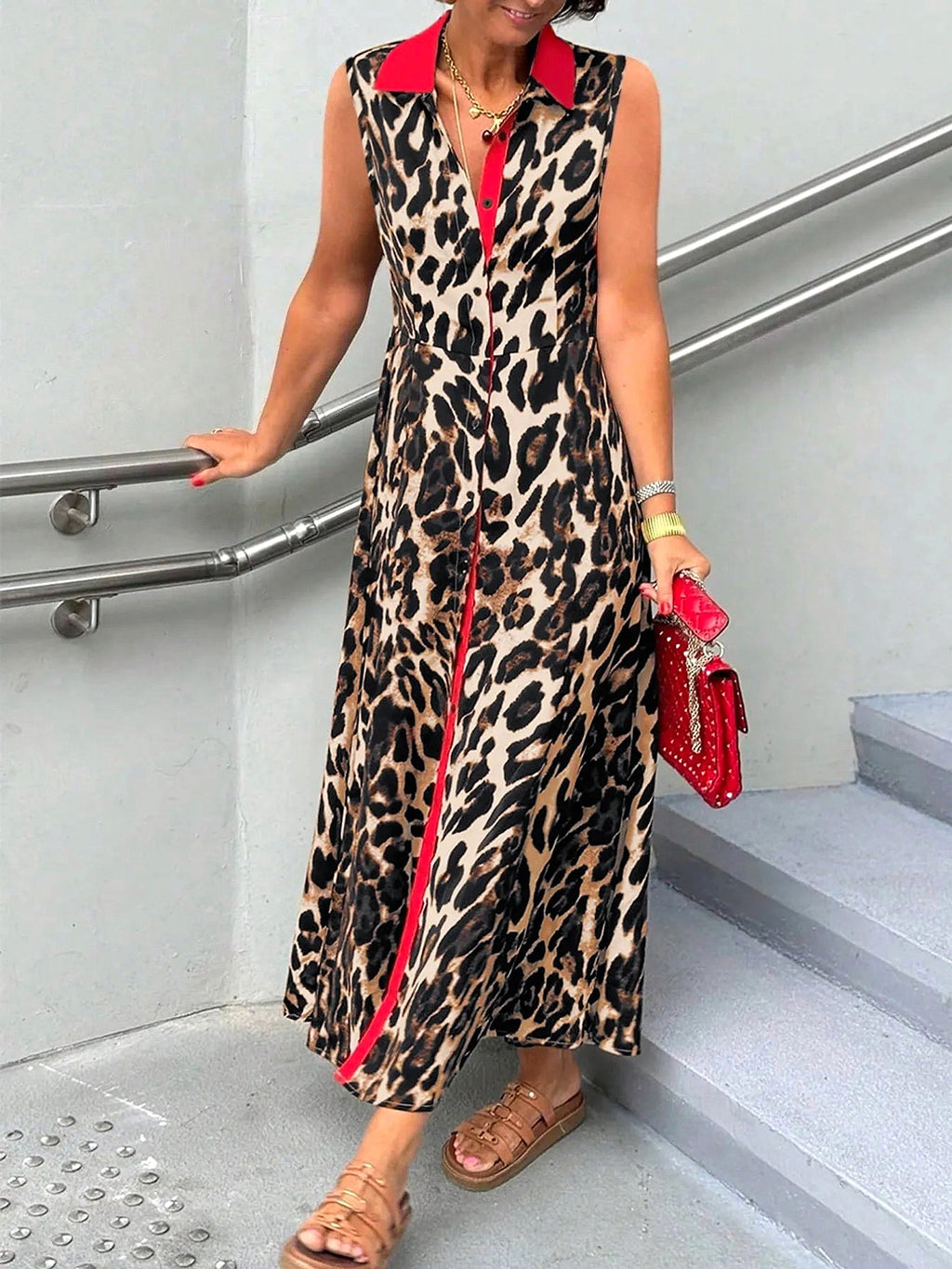 Plus Size Leopard Print Sleeveless Maxi Dress - enhanced image 7
