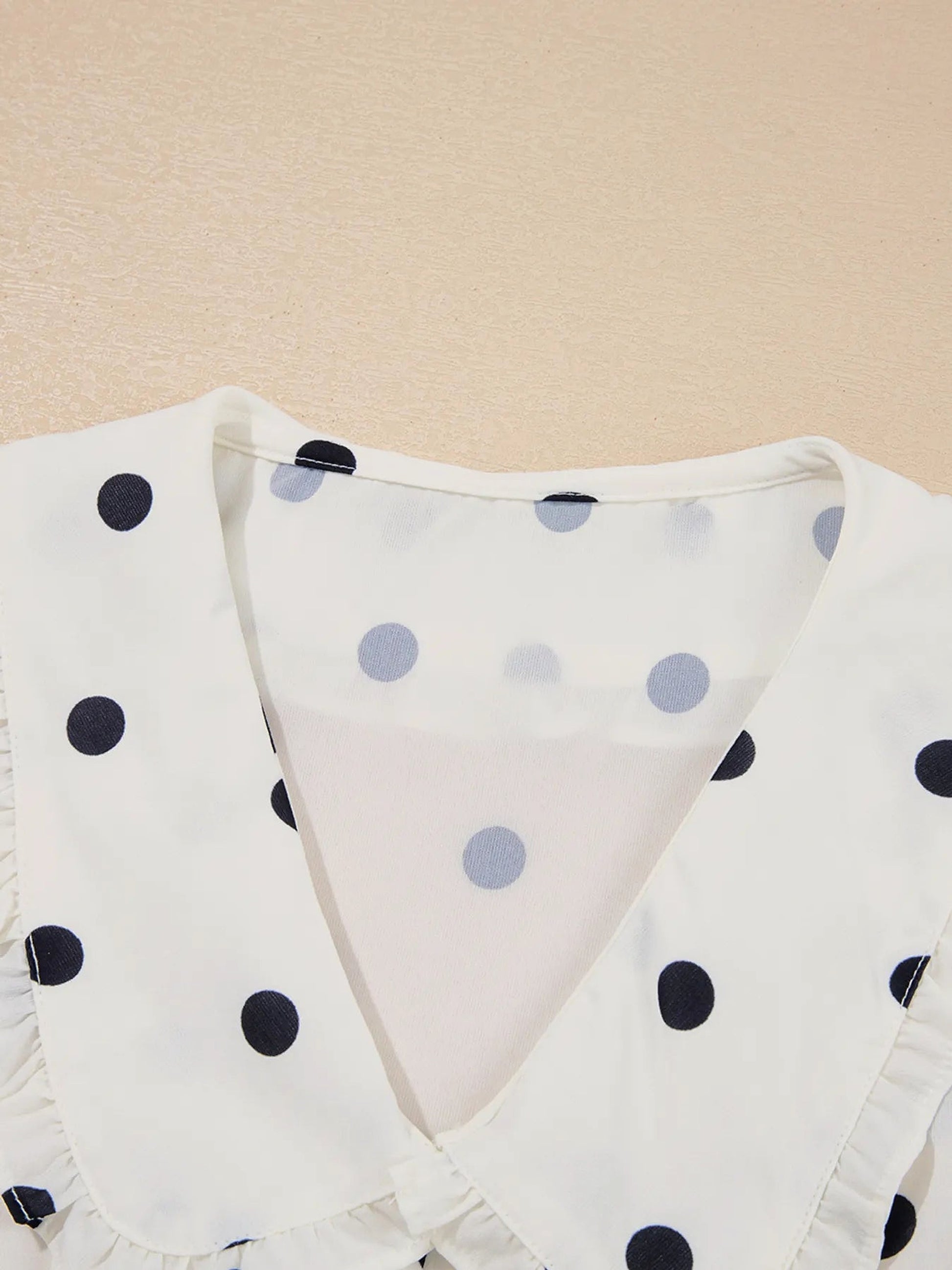 Polka Dot Collared Puff Sleeve Peplum Top - enhanced image 7