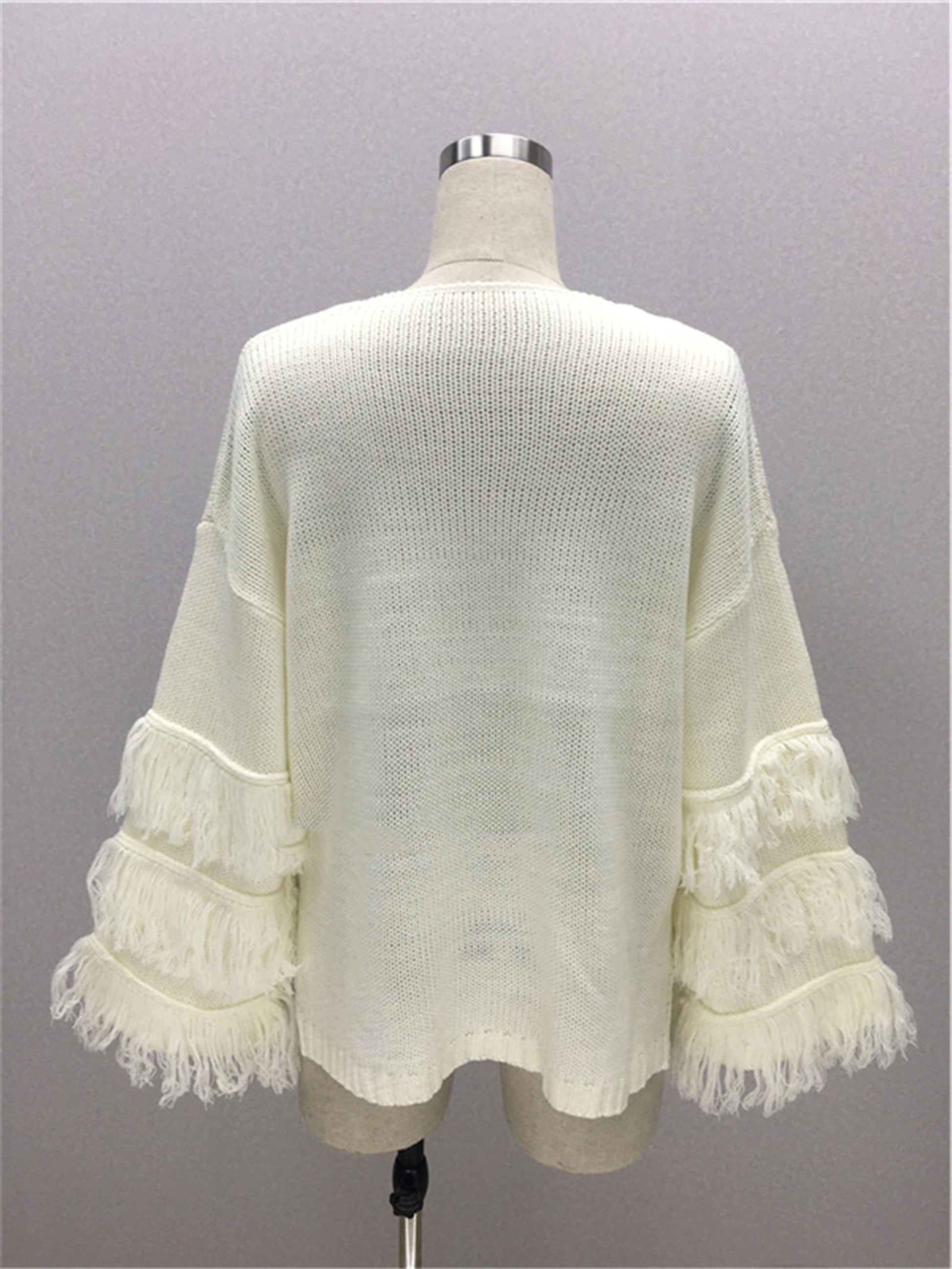 Pullover Loose Sweater Women Tassel Pure Color - enhanced image 7