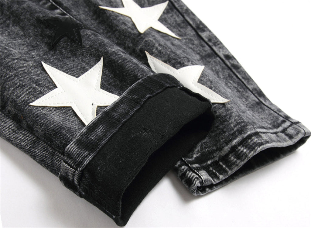 Punk Men's Jeans Hole Embroidery Five-pointed Star - enhanced image 7