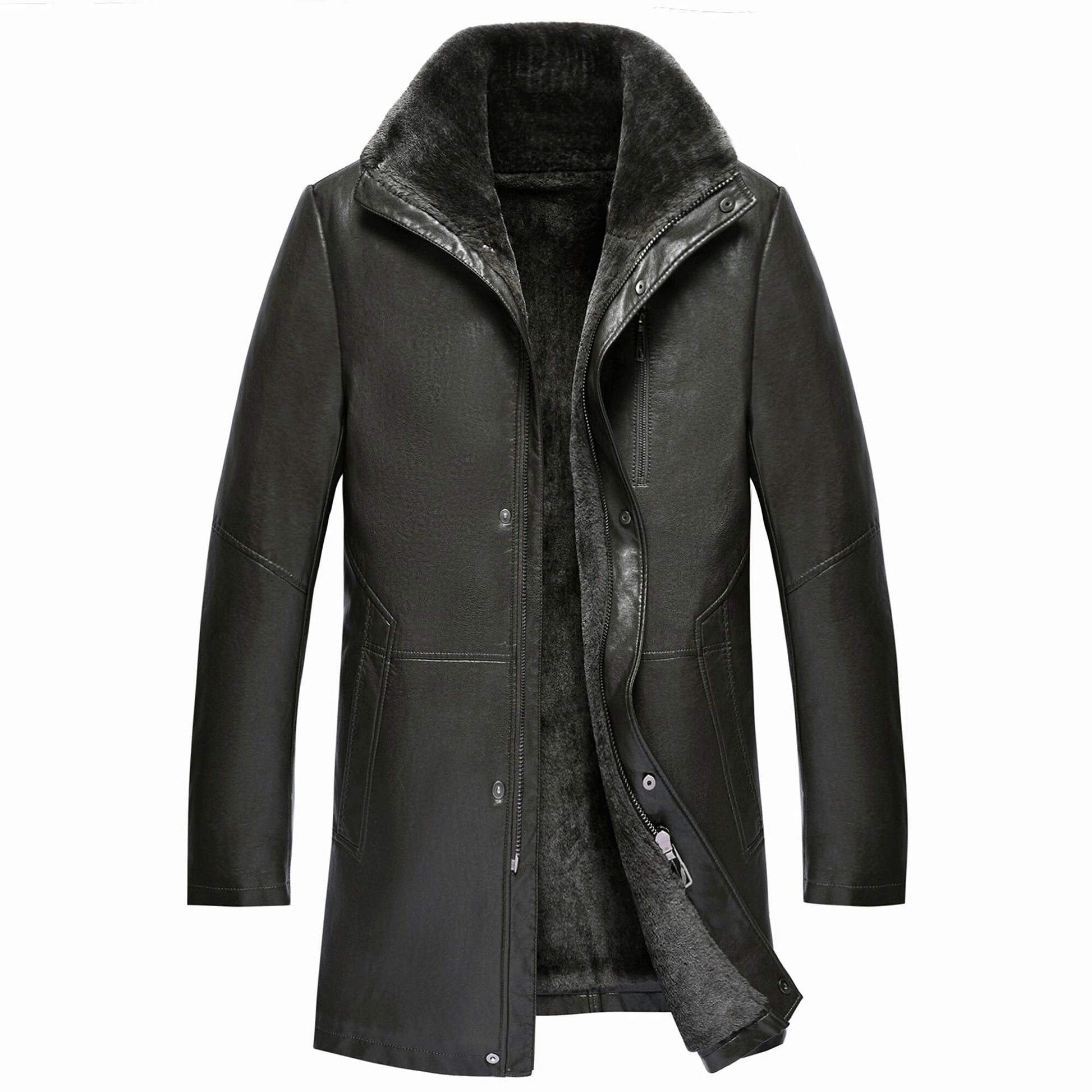 Real Leather Men's Winter Jacket – Thickened & Fleece-Lined Elegance - enhanced image 7