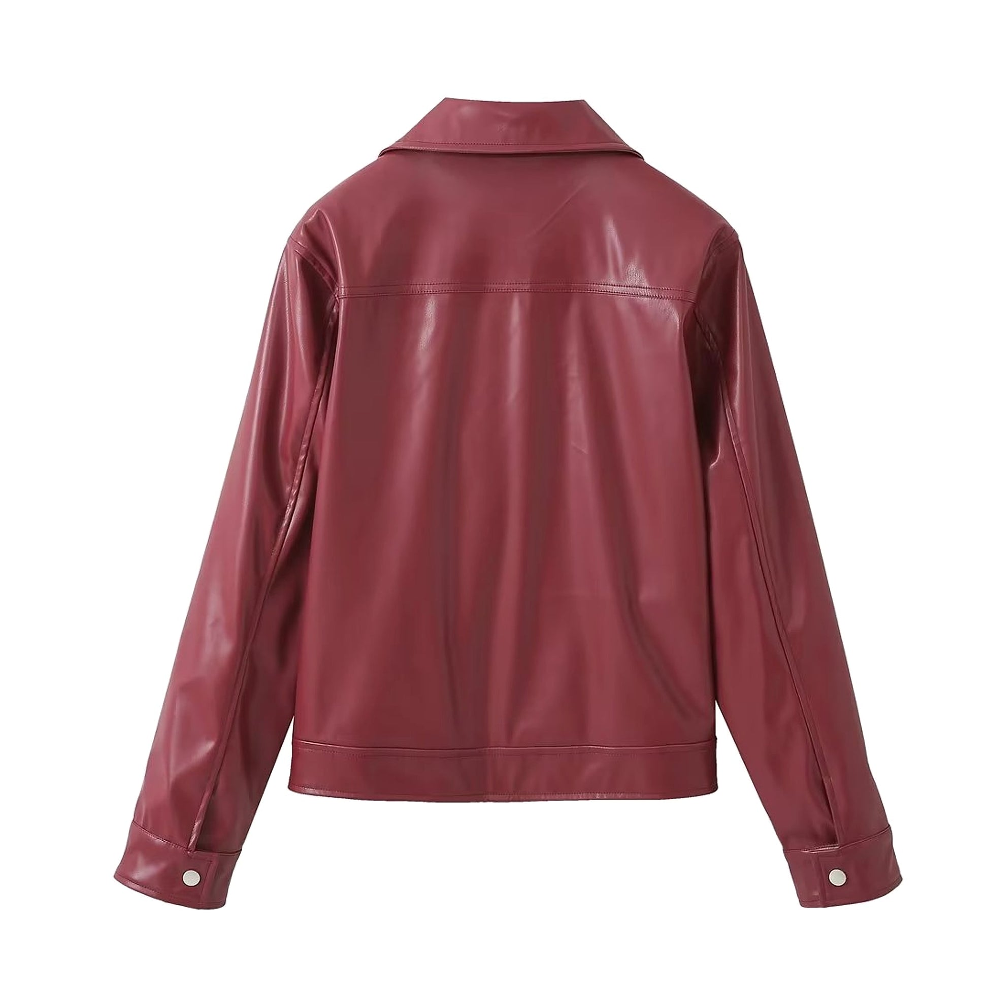 Retro Fashion Polo Collar Advanced PU Leather Jacket Coat - enhanced image 7