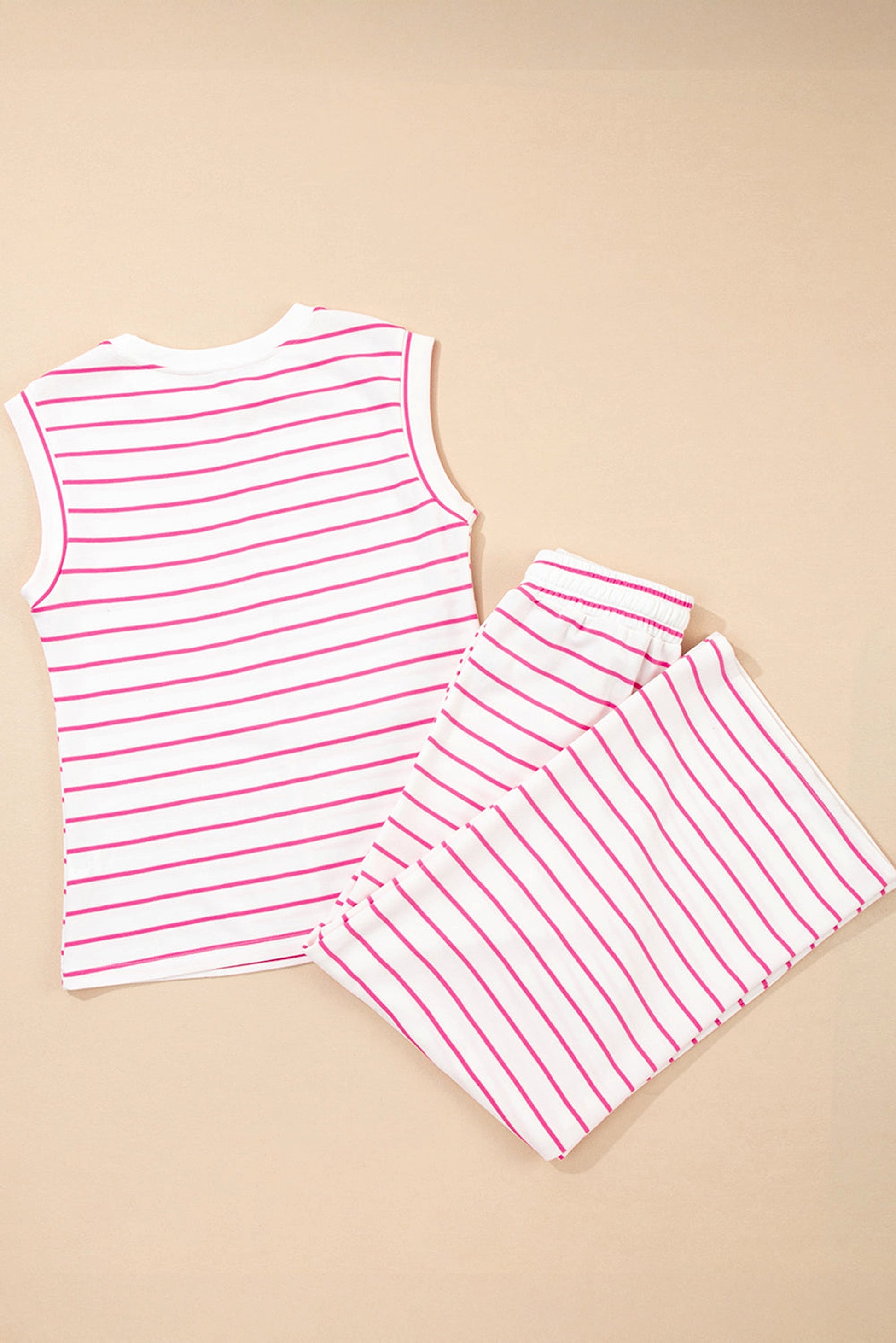 Rose Stripe Casual Wide Leg 2pcs Pants Set - enhanced image 7